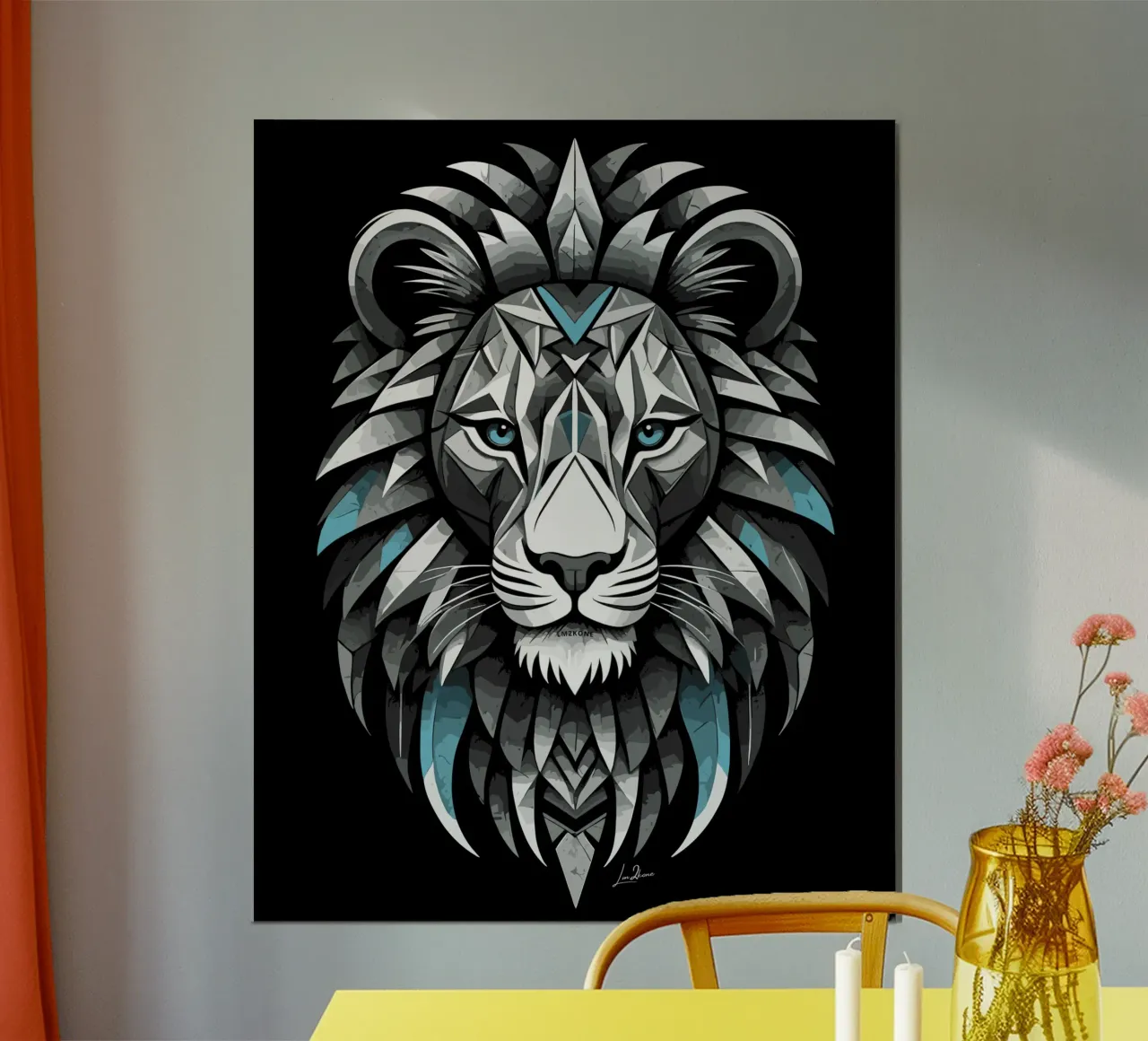 Leone geometrico in bianco e blu ciano poster da LM2Kone