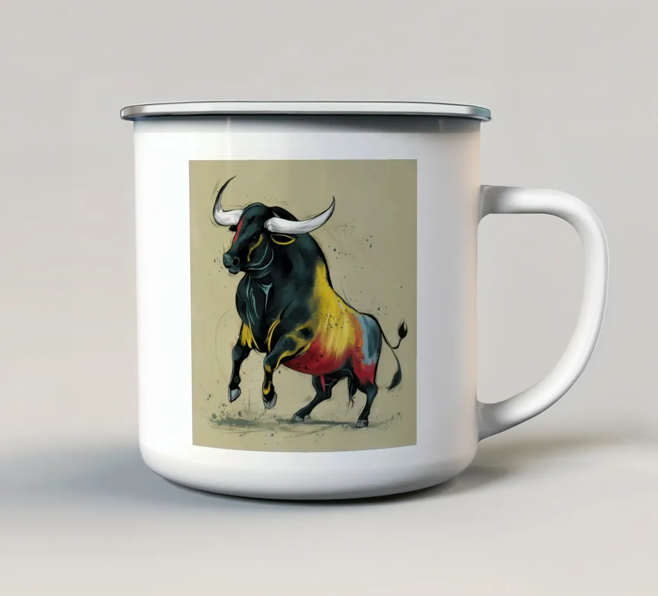 Toro da carica cromatico tazza in smalto da Katarsis Mann