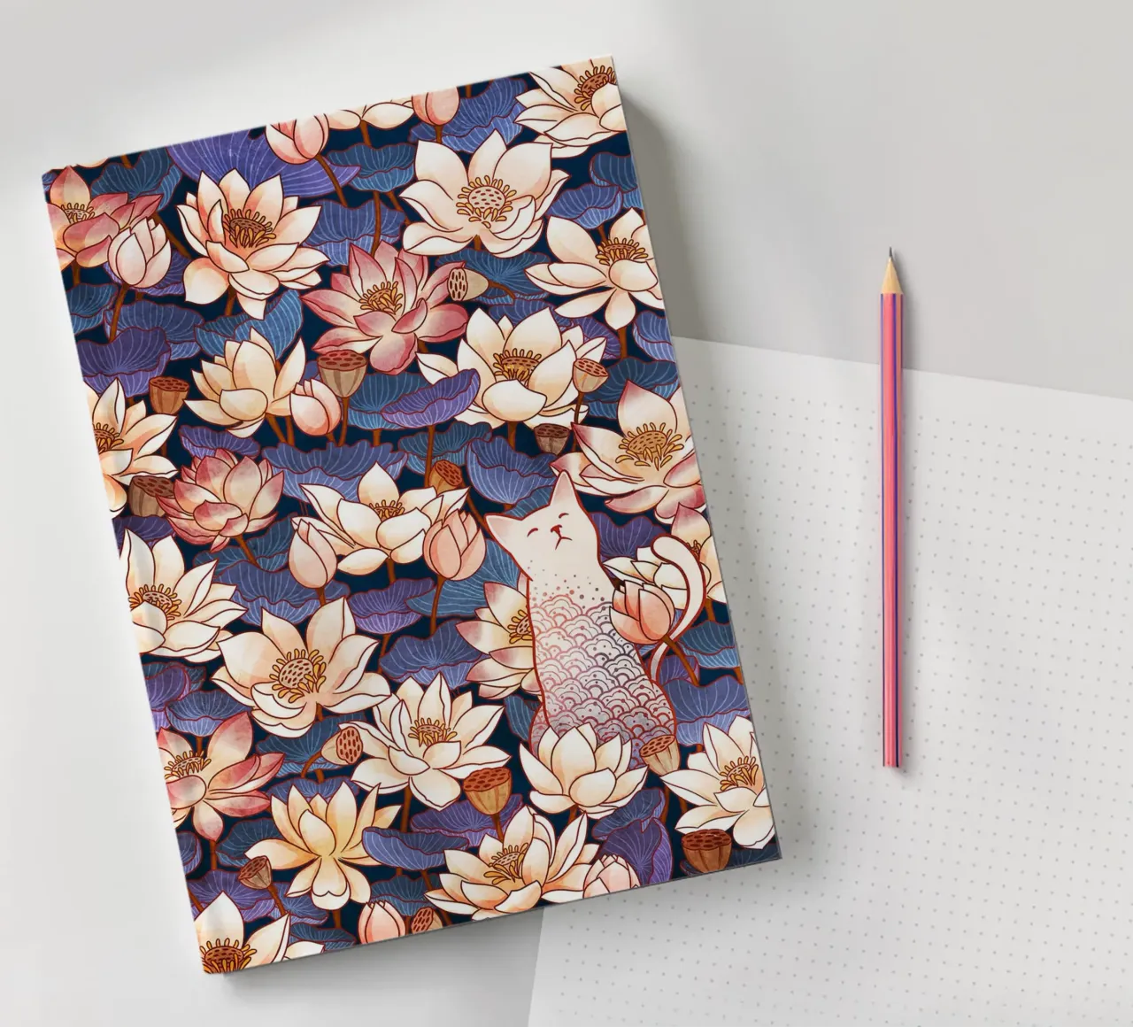 White Cat and Lotus notebook by Junior Harrington