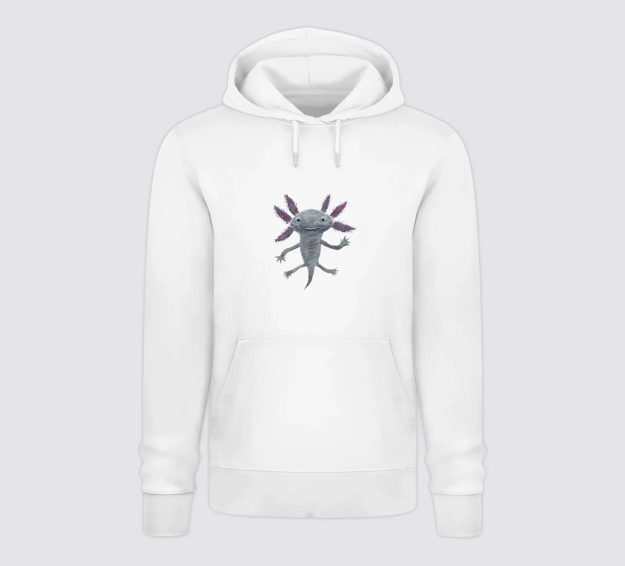 Disegno a matita colorata di un simpatico axolotl felpa con cappuccio da BwiseLizzy