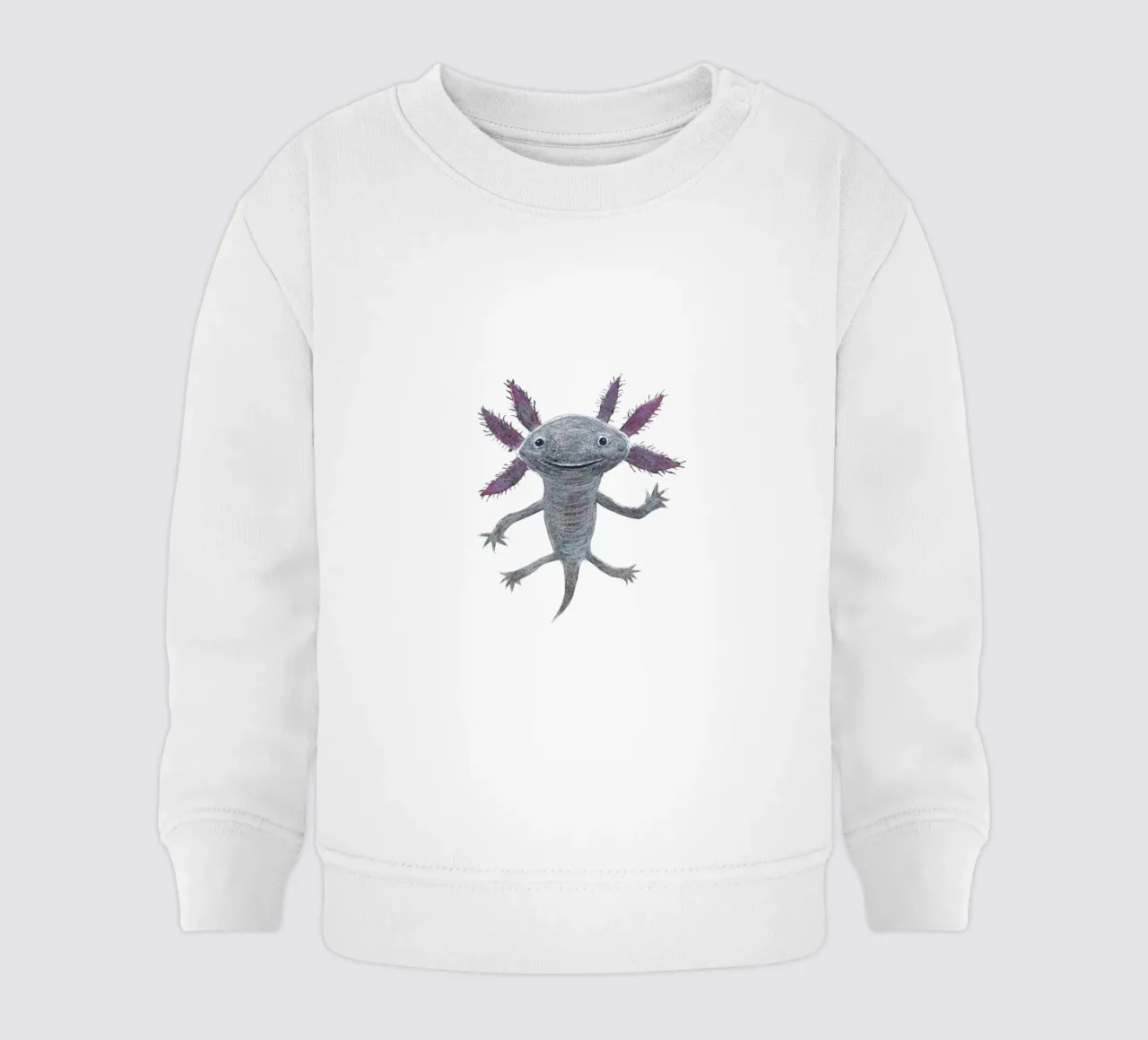 Disegno a matita colorata di un simpatico axolotl felpa neonato da BwiseLizzy