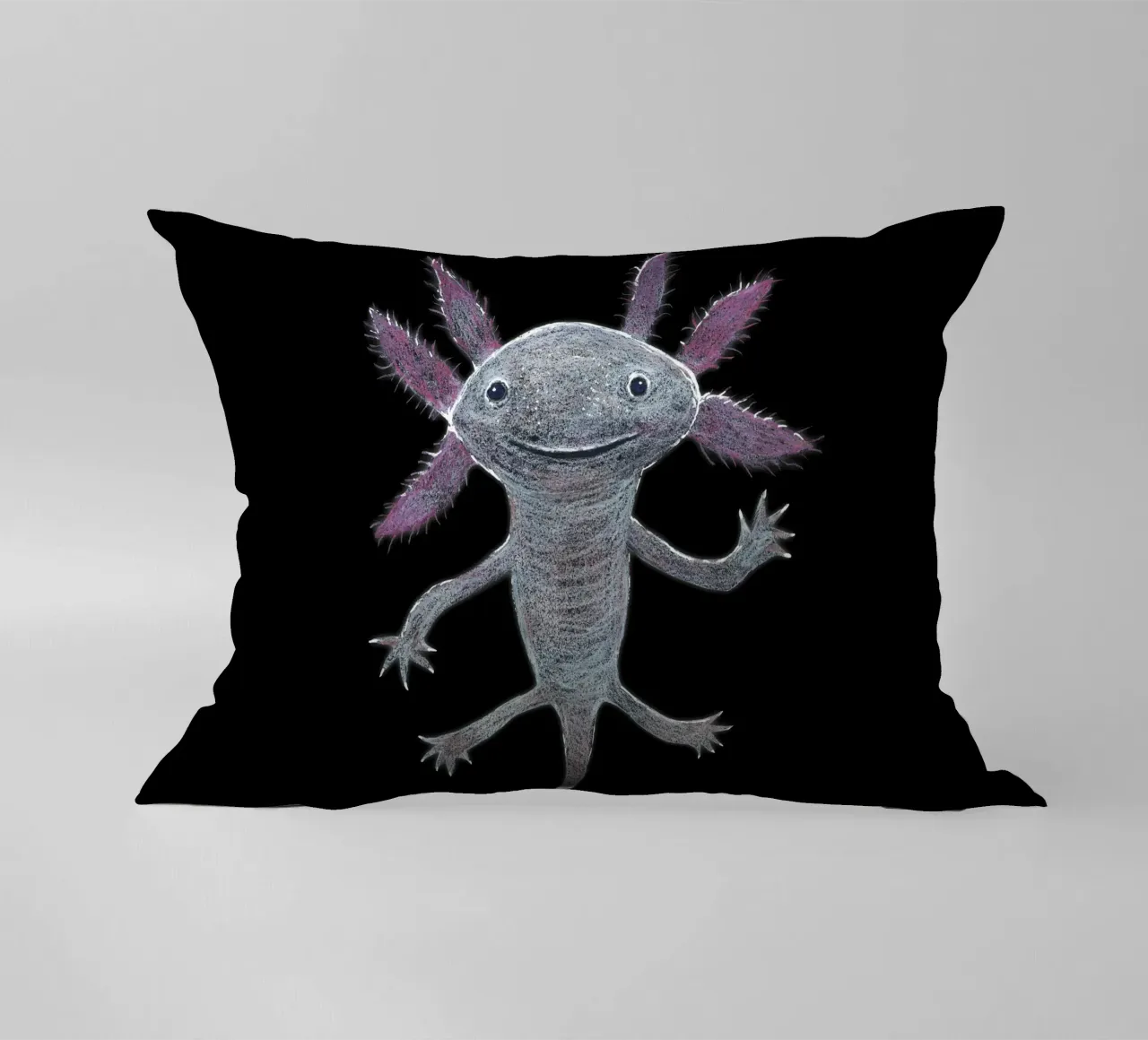 Disegno a matita colorata di un simpatico axolotl cuscino da BwiseLizzy