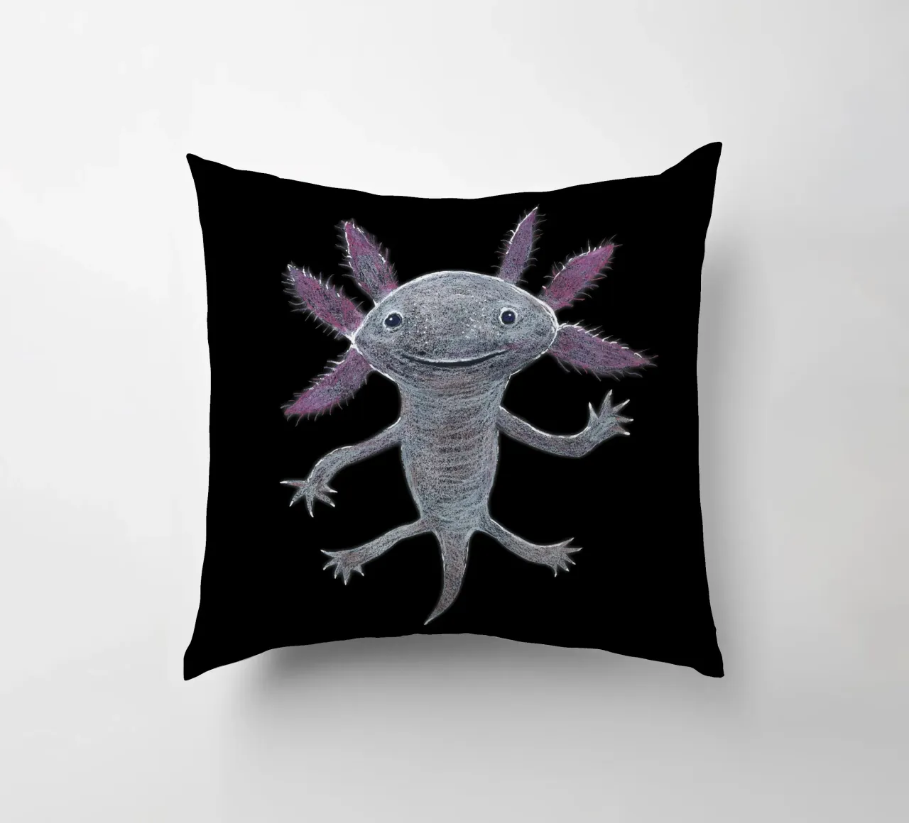 Disegno a matita colorata di un simpatico axolotl cuscino da BwiseLizzy