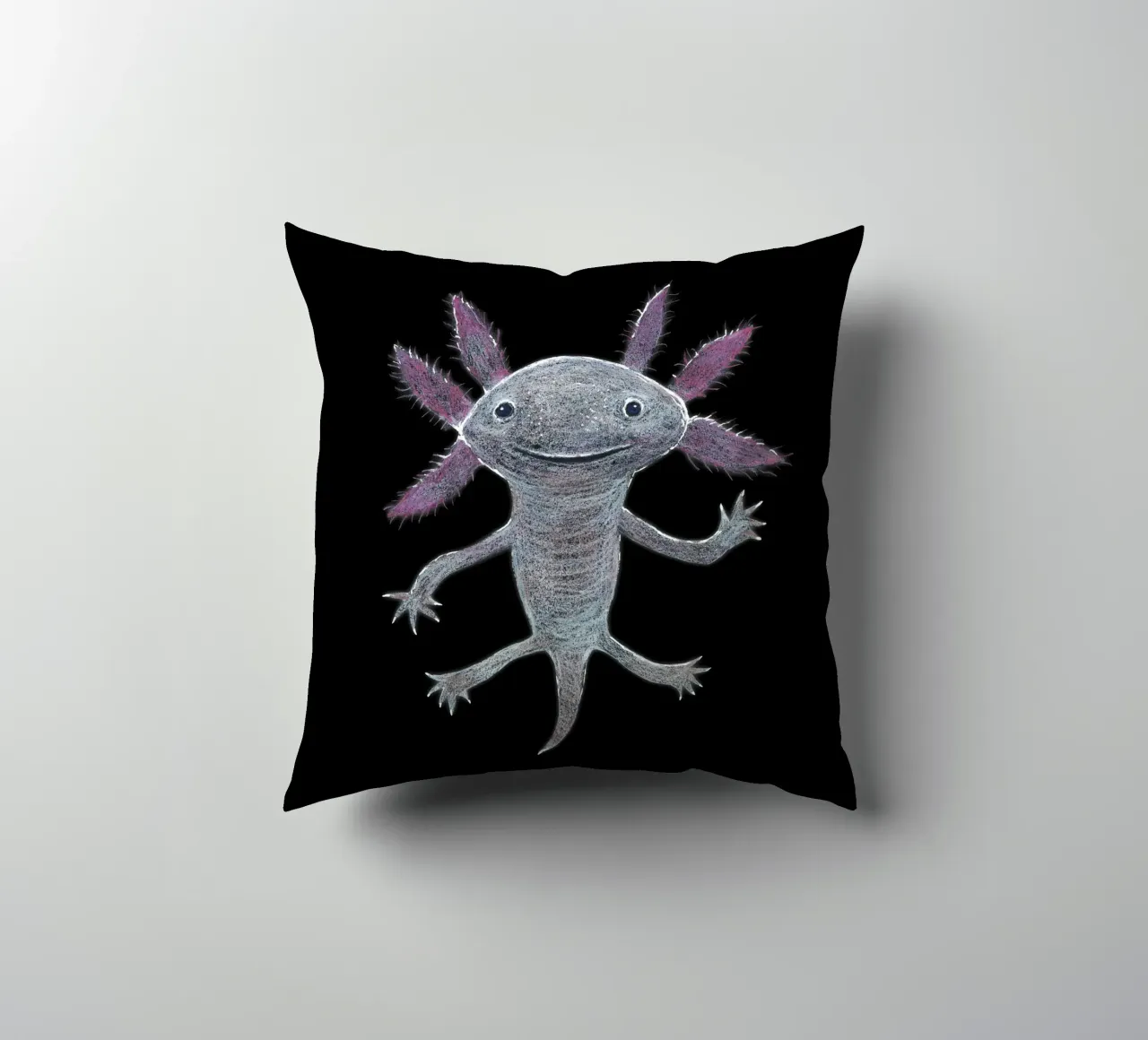 Disegno a matita colorata di un simpatico axolotl cuscino da BwiseLizzy