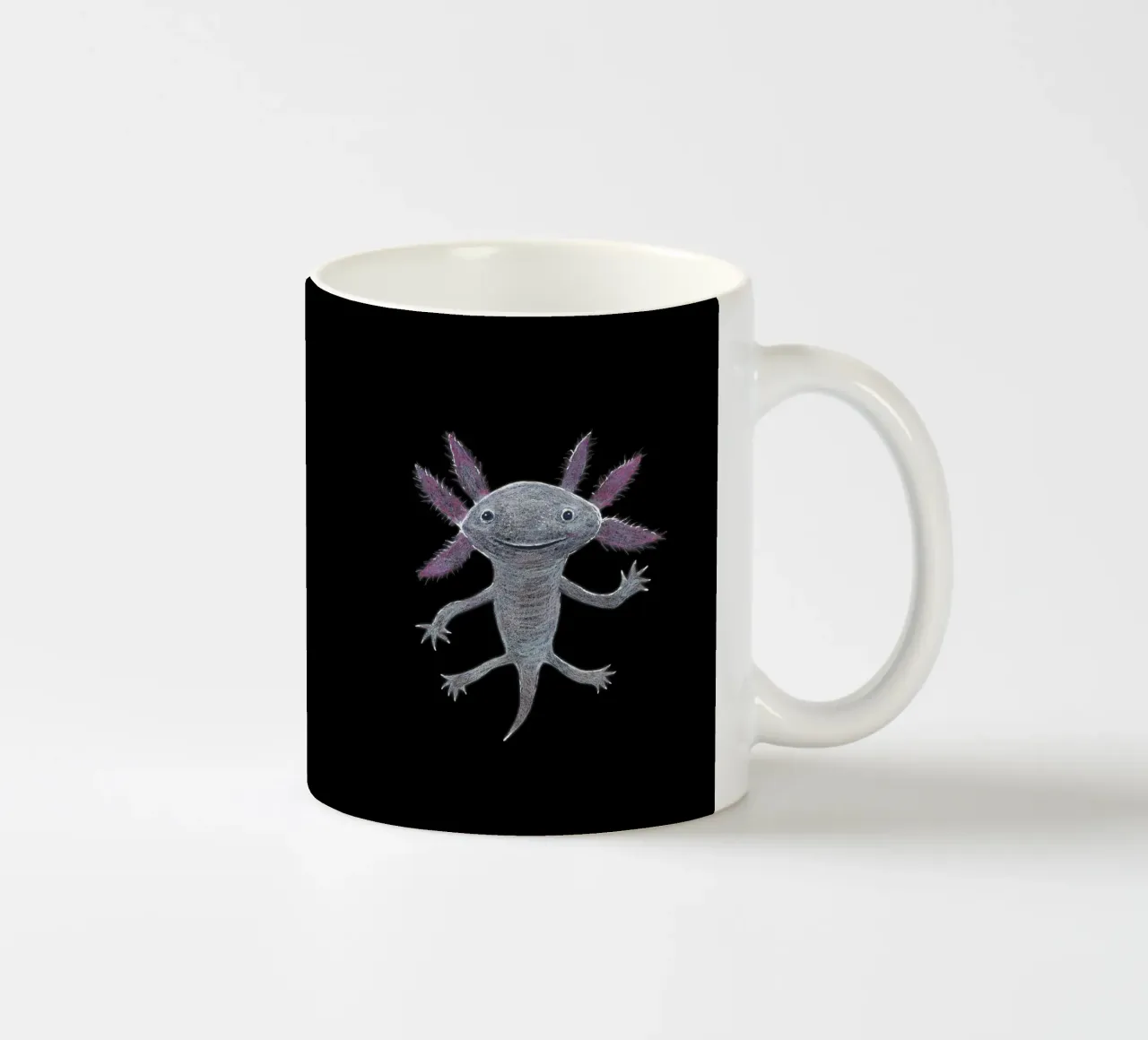 Disegno a matita colorata di un simpatico axolotl tazza in ceramica da BwiseLizzy