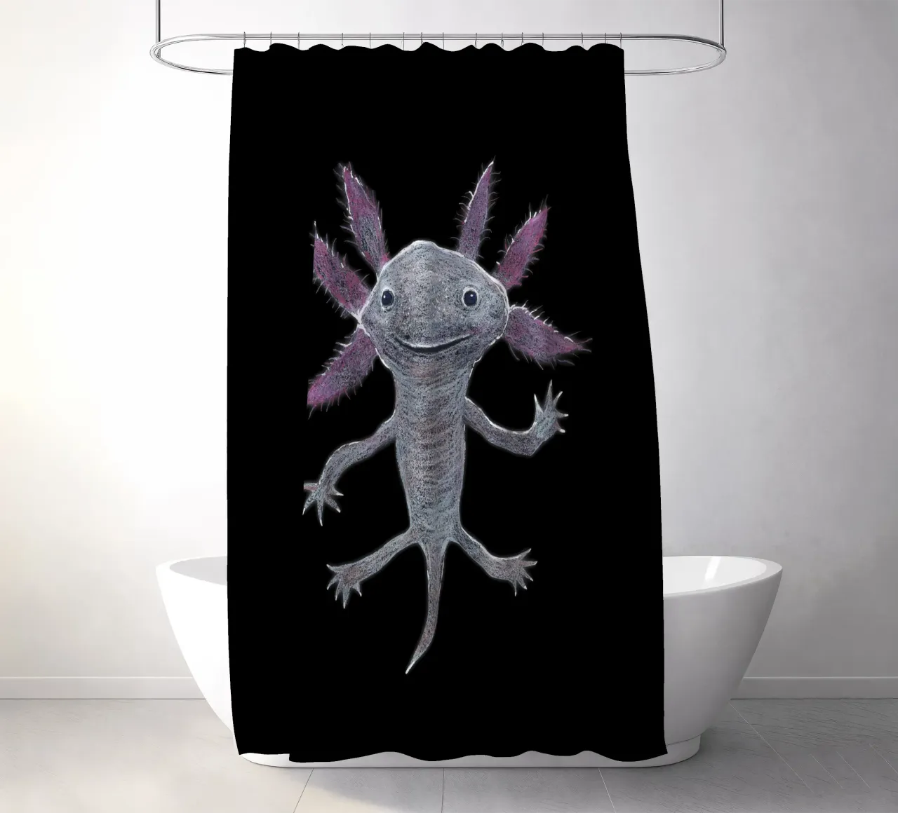 Disegno a matita colorata di un simpatico axolotl tenda da doccia da BwiseLizzy