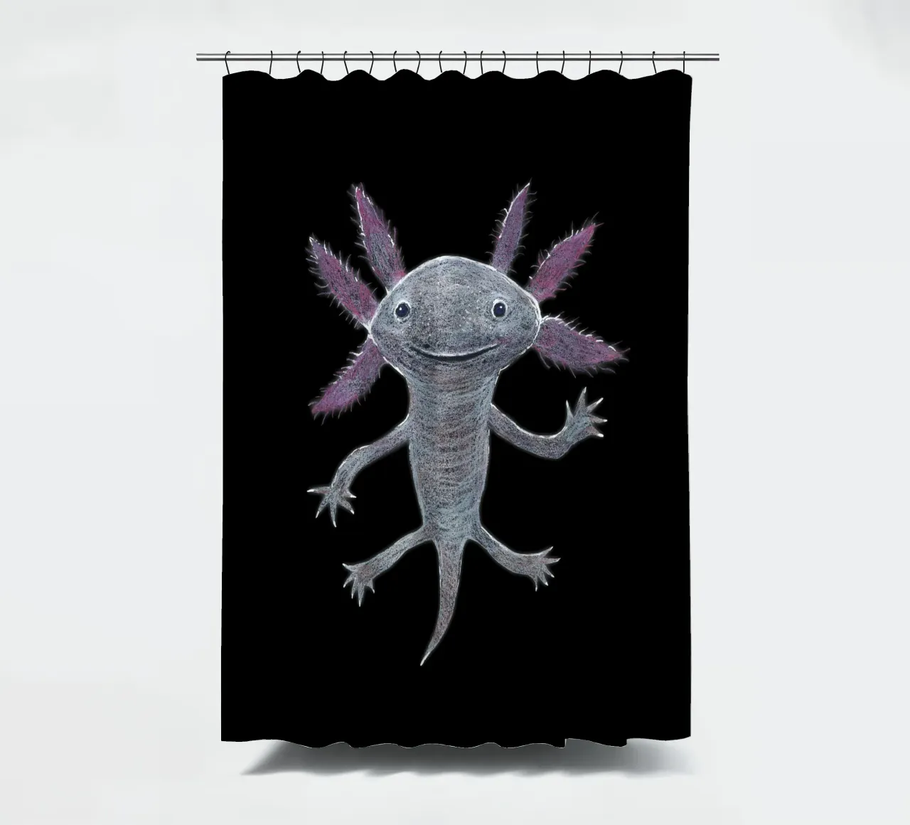 Disegno a matita colorata di un simpatico axolotl tenda da doccia da BwiseLizzy