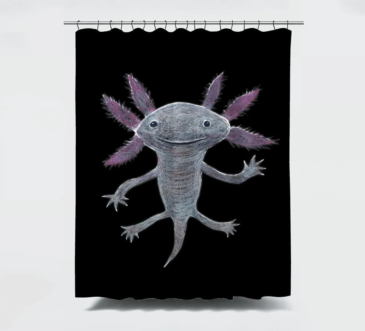 Disegno a matita colorata di un simpatico axolotl tenda da doccia da BwiseLizzy