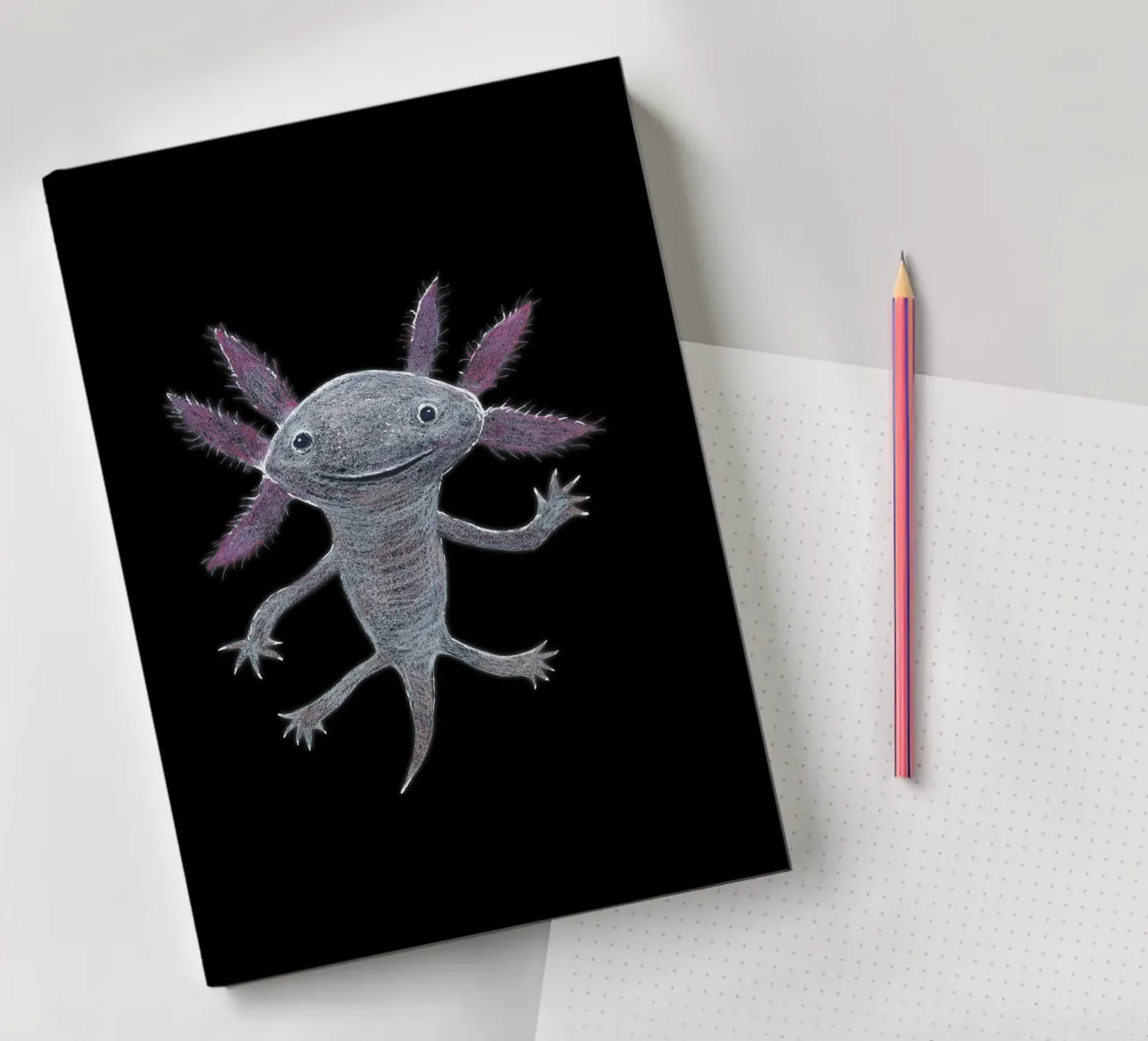 Disegno a matita colorata di un simpatico axolotl diario da BwiseLizzy