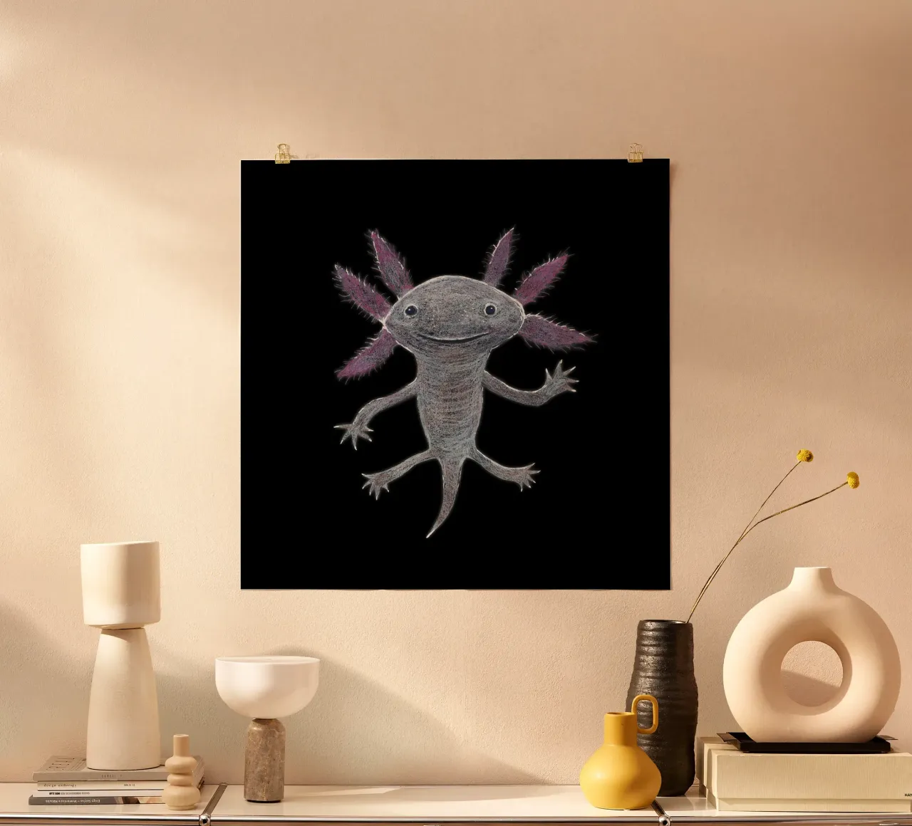 Disegno a matita colorata di un simpatico axolotl carta hahnemühle da BwiseLizzy