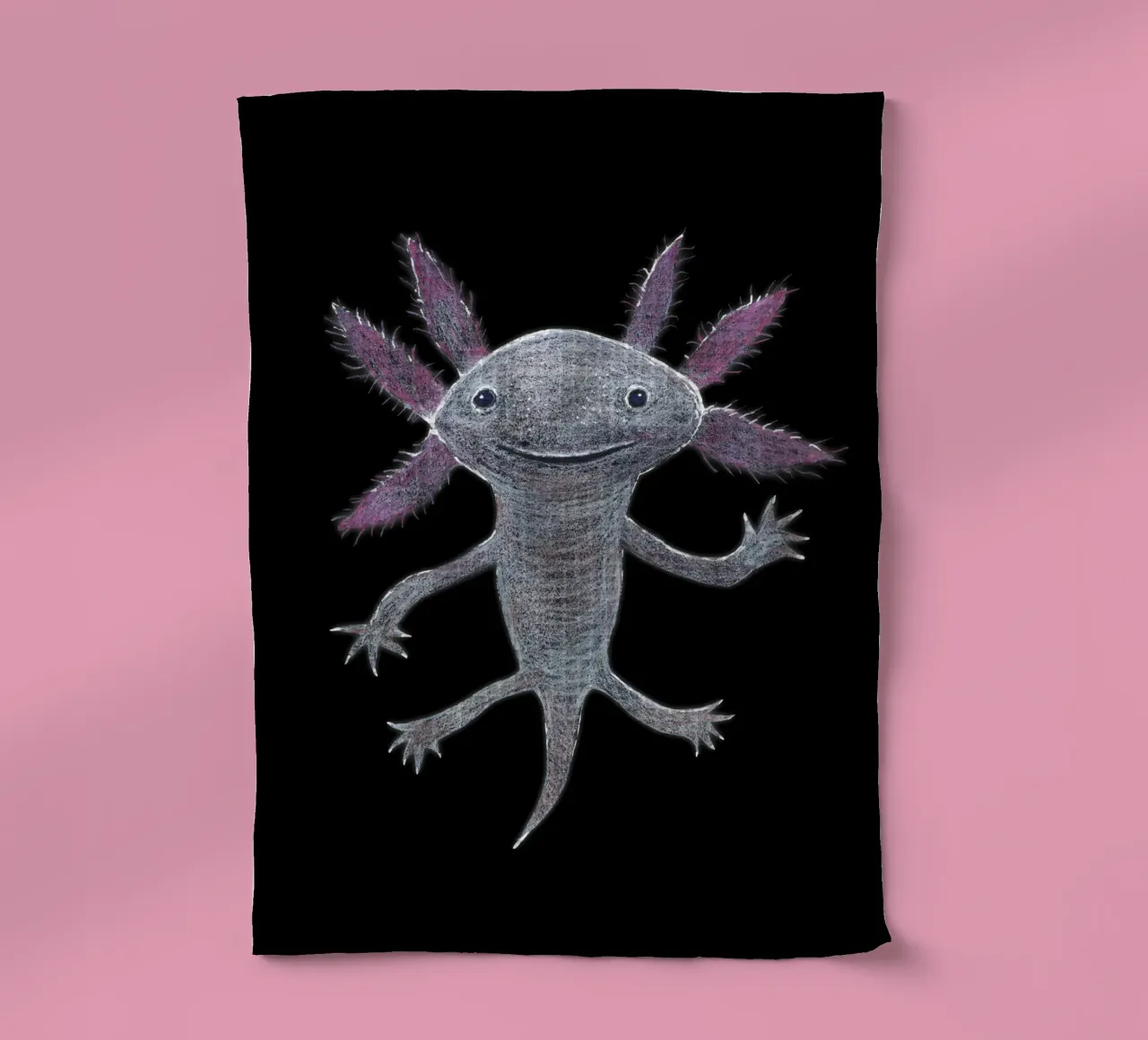 Disegno a matita colorata di un simpatico axolotl canovaccio da cucina da BwiseLizzy