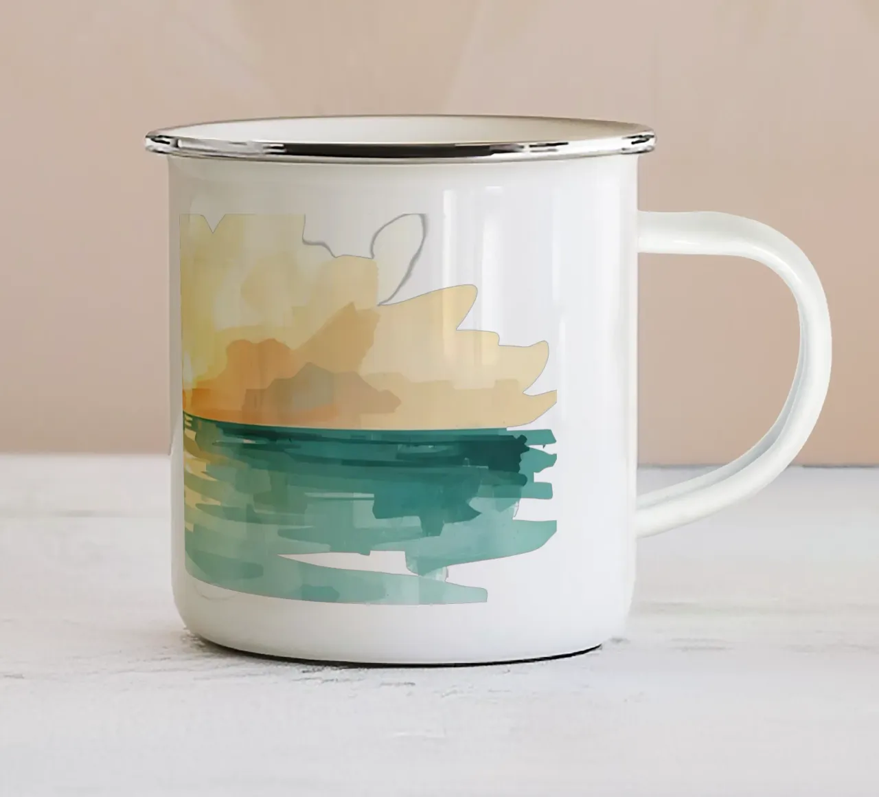 Alba su oceano acquerello astratto tazza in smalto da DesignDoodle