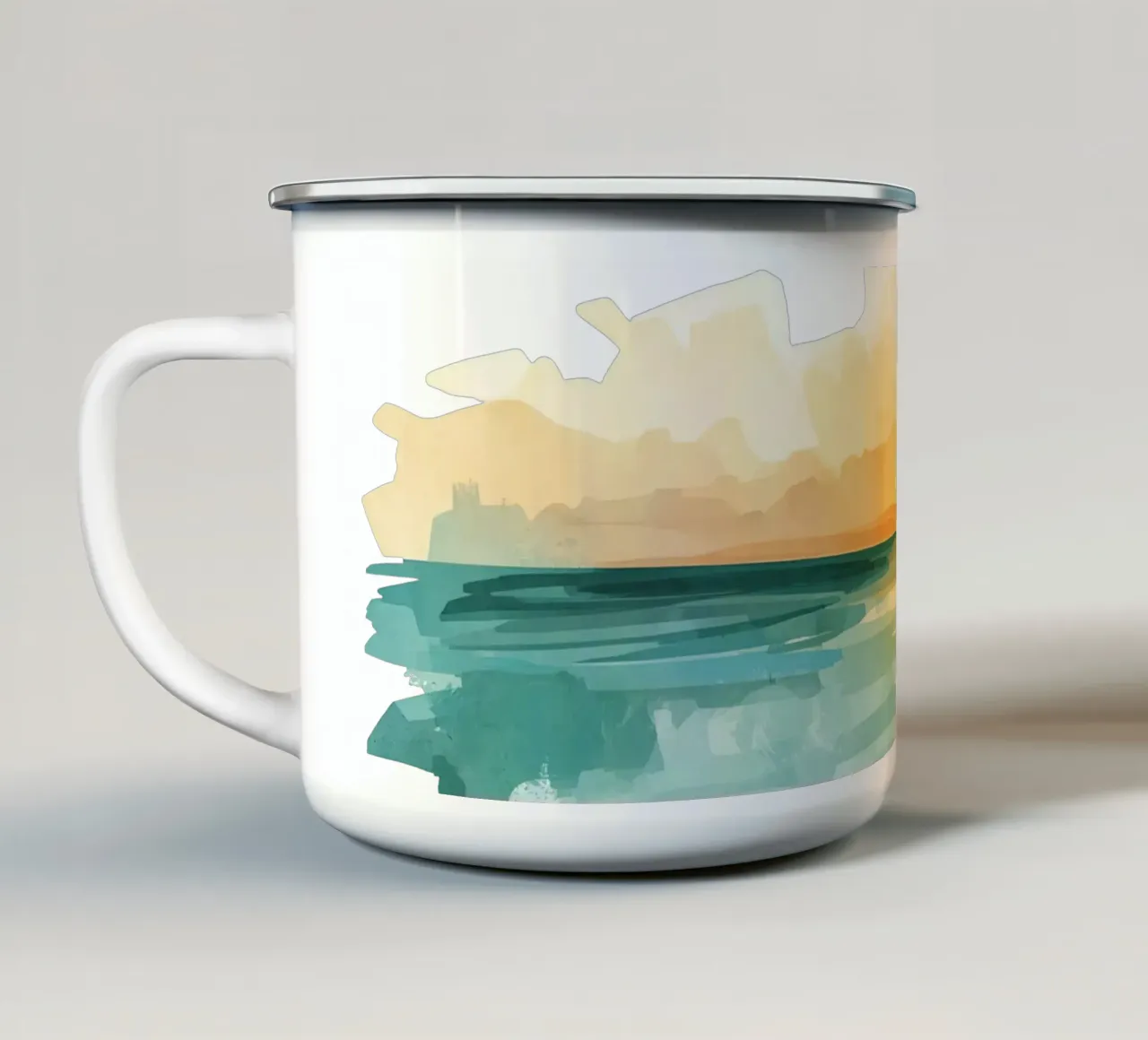 Alba su oceano acquerello astratto tazza in smalto da DesignDoodle
