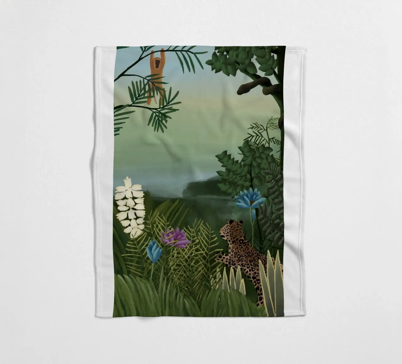 Henri Rousseau - Leopardi e scimmie coperta in pile da KOOL STORE