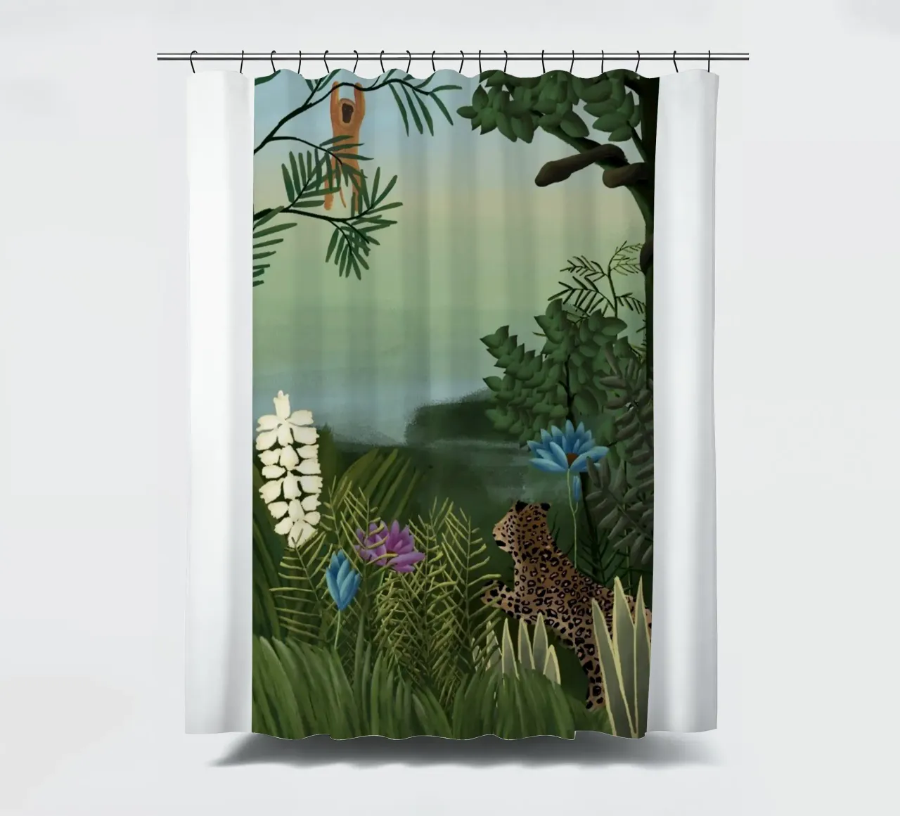 Henri Rousseau - Leopardi e scimmie tenda da doccia da KOOL STORE