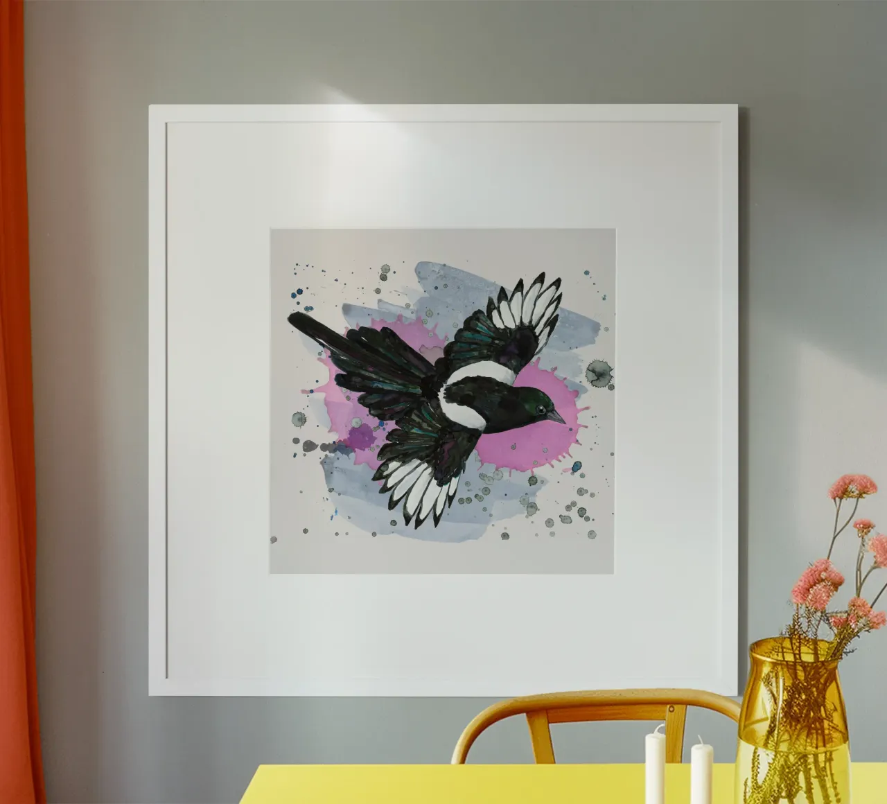 Eine Aquarellzeichnung einer fliegenden Elster Poster von BwiseLizzy
