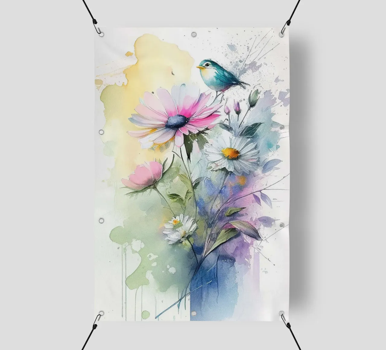 Acquerello floreale con uccello I telo in pvc da Jennifer