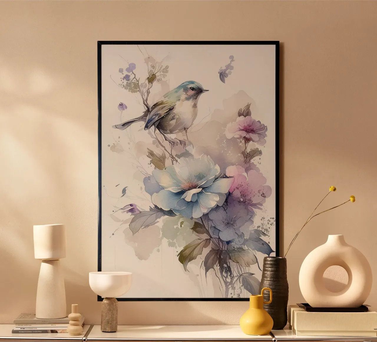 Acquerello floreale con uccello II carta hahnemühle da Jennifer