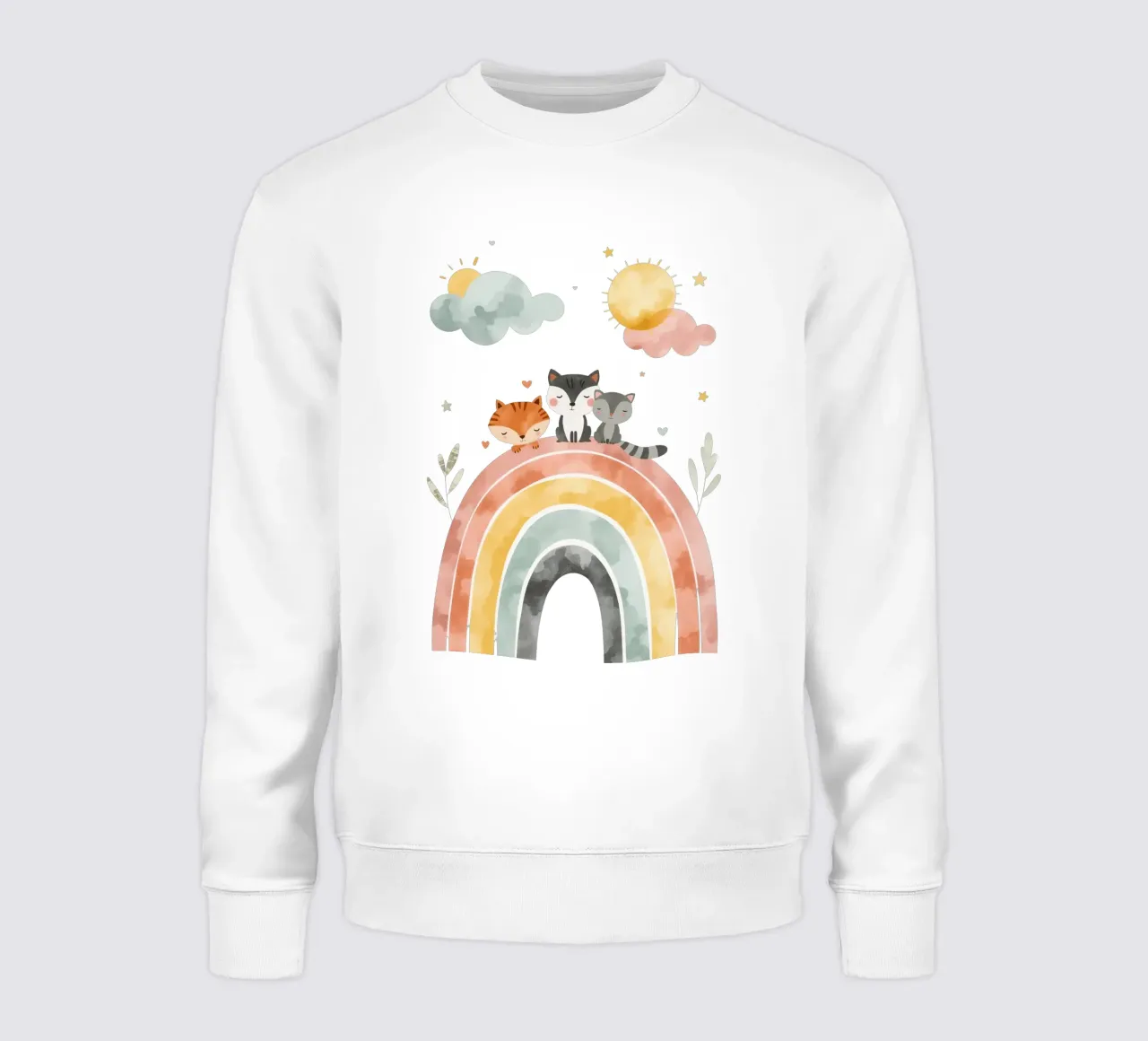 Simpáticos animales de dibujos animados en un arco iris con soles y nubes sudadera de DesignDoodle
