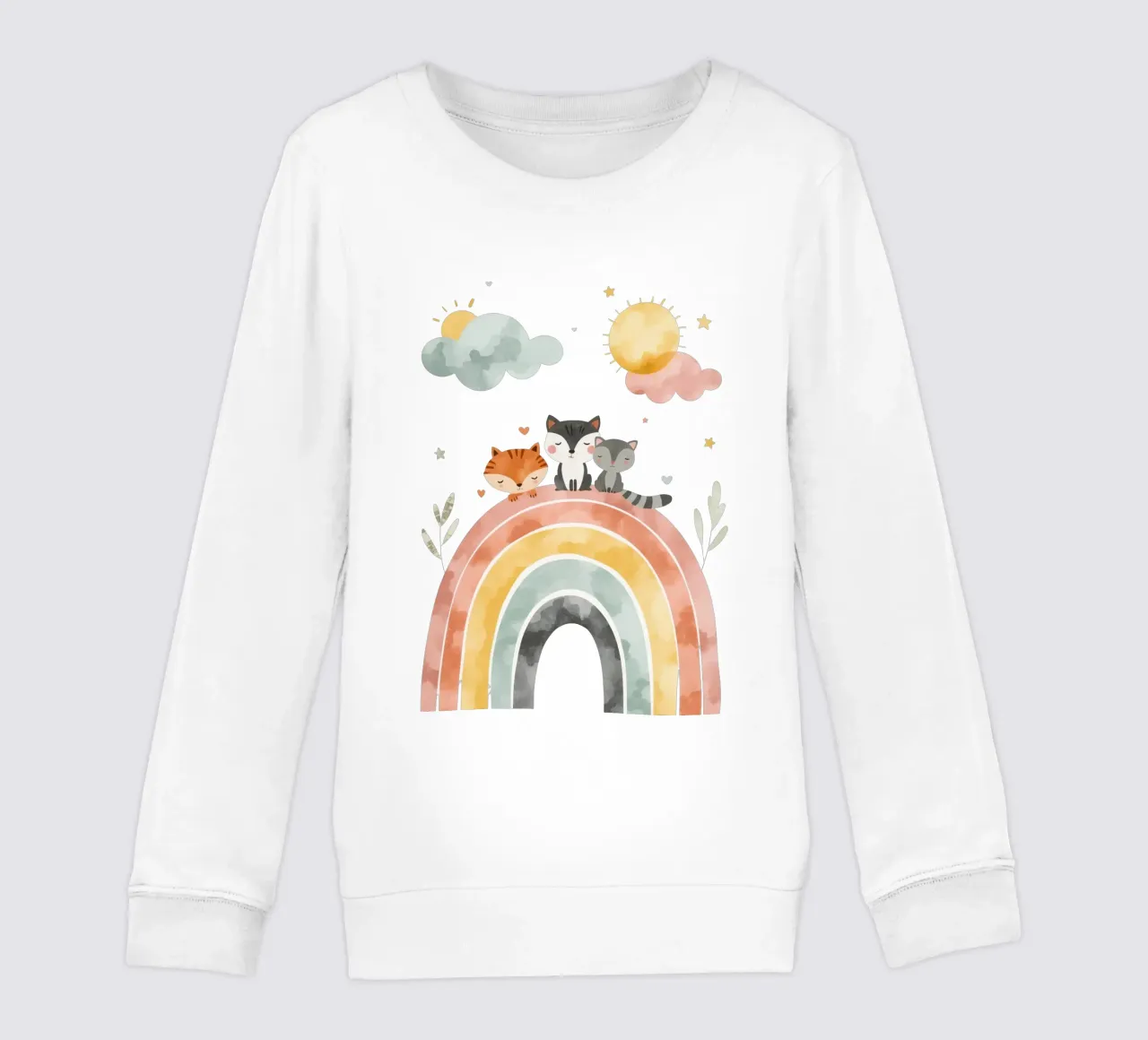 Simpáticos animales de dibujos animados en un arco iris con soles y nubes sudadera para niño de DesignDoodle