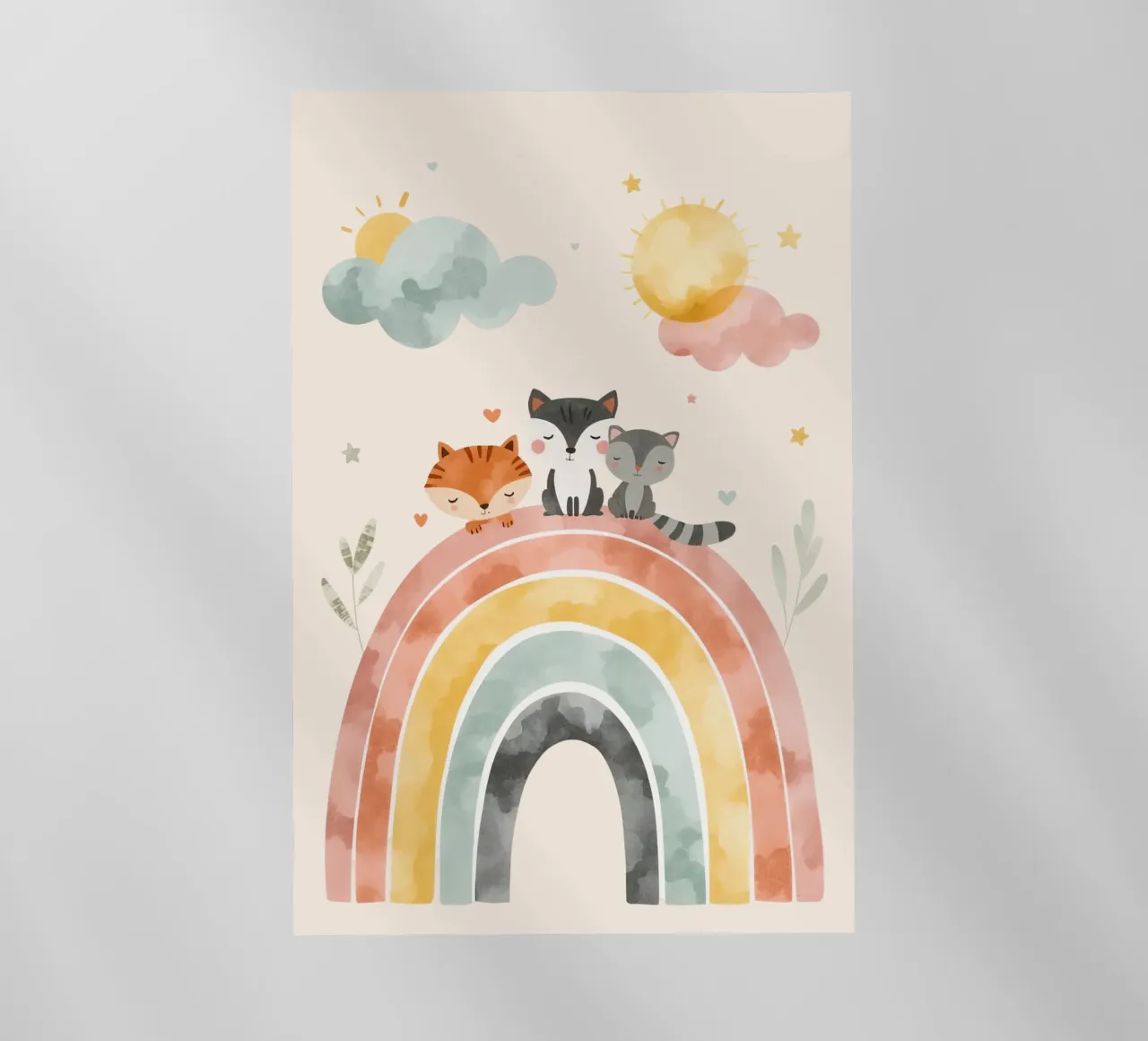 Simpáticos animales de dibujos animados en un arco iris con soles y nubes lámina retroiluminada de DesignDoodle