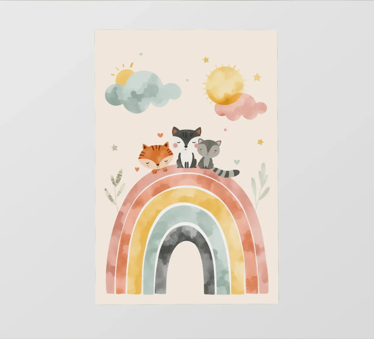 Simpáticos animales de dibujos animados en un arco iris con soles y nubes lámina retroiluminada de DesignDoodle