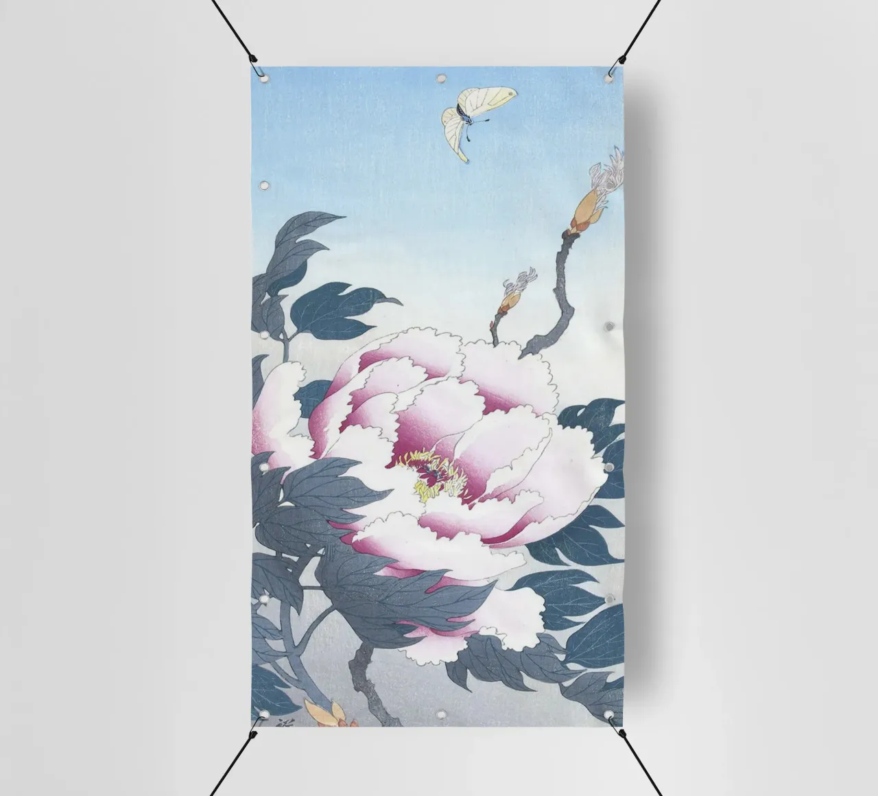 Peonia con farfalla telo in pvc da Jennifer