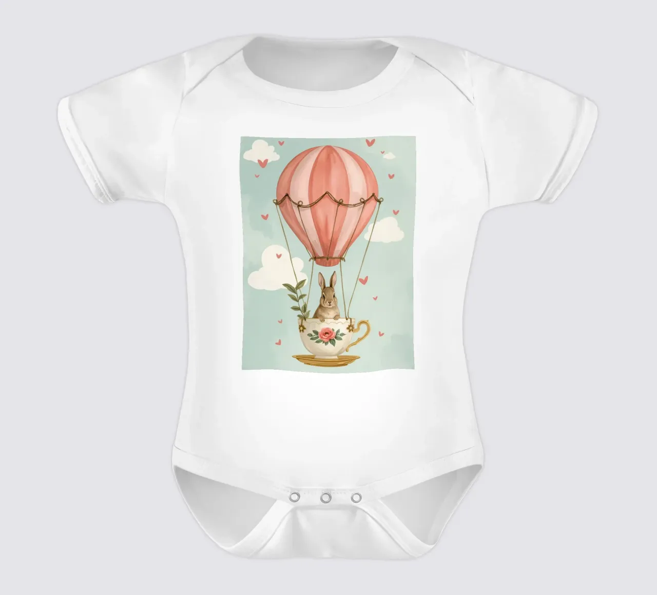 Coniglietto in tazza da tè in mongolfiera body neonato maniche corte da DesignDoodle