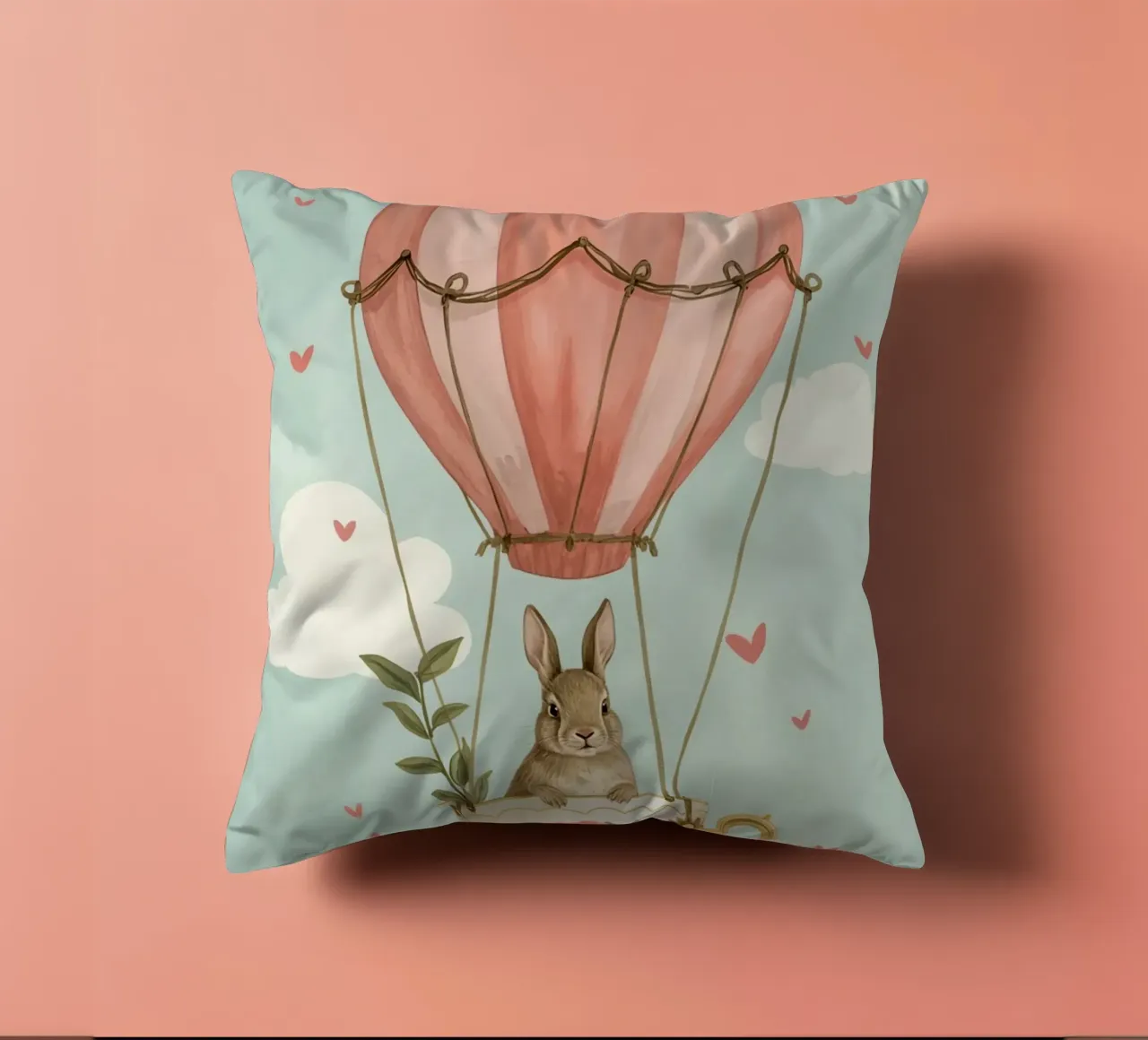 Coniglietto in tazza da tè in mongolfiera cuscino da DesignDoodle