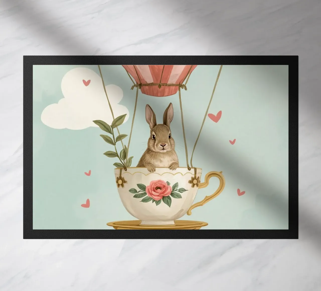 Coniglietto in tazza da tè in mongolfiera zerbino da DesignDoodle