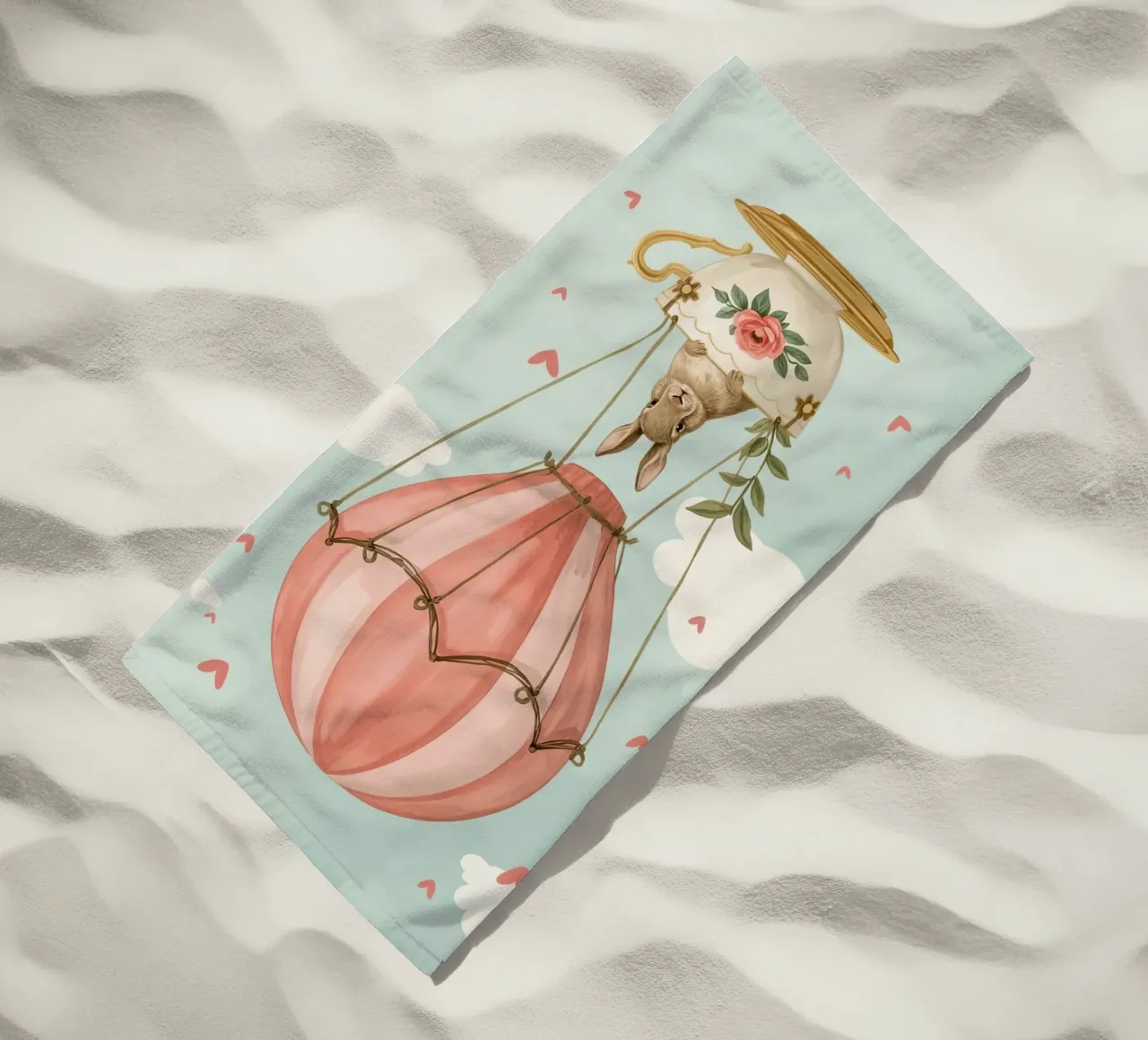 Coniglietto in tazza da tè in mongolfiera telo mare da DesignDoodle