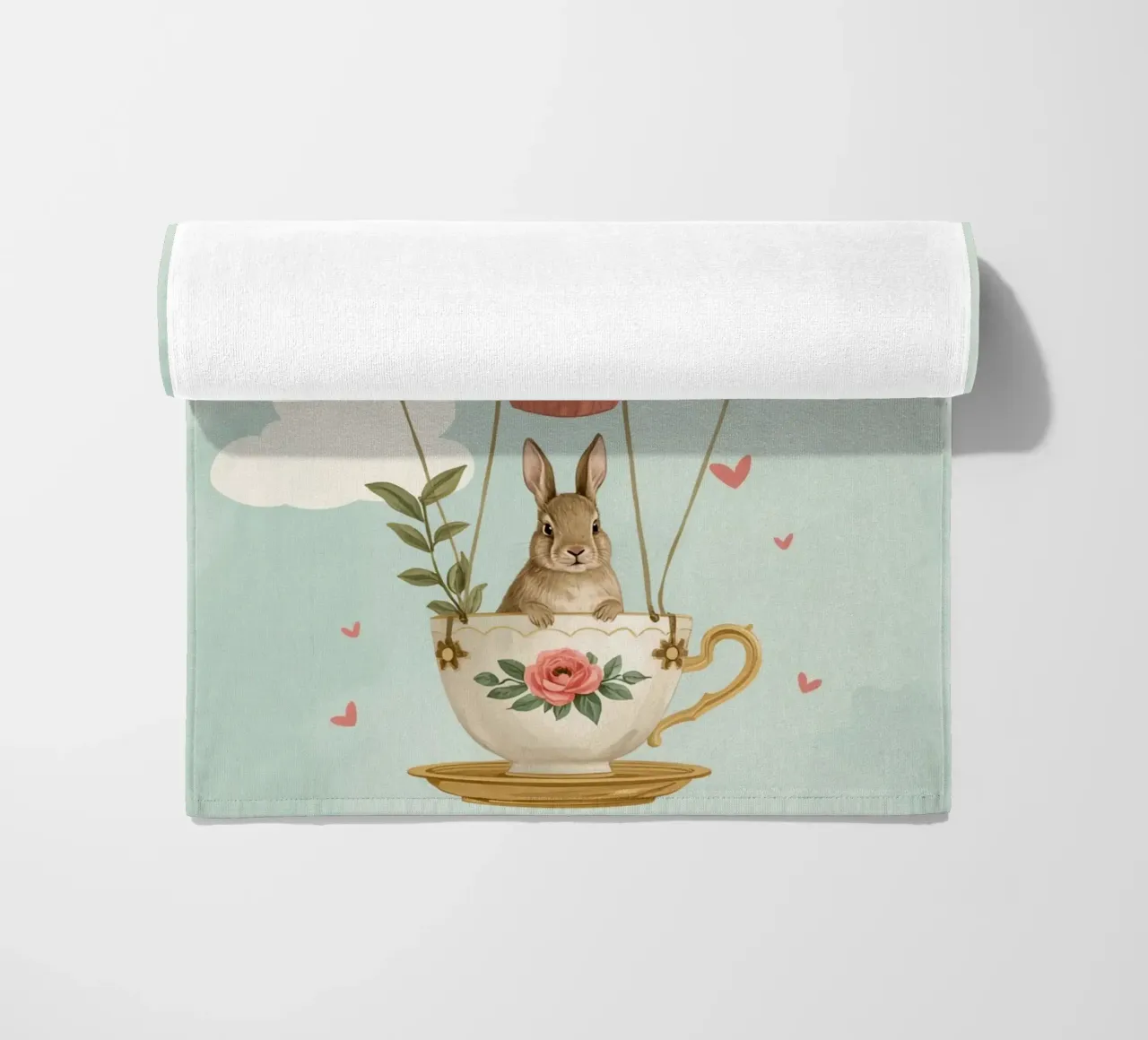 Coniglietto in tazza da tè in mongolfiera telo mare da DesignDoodle