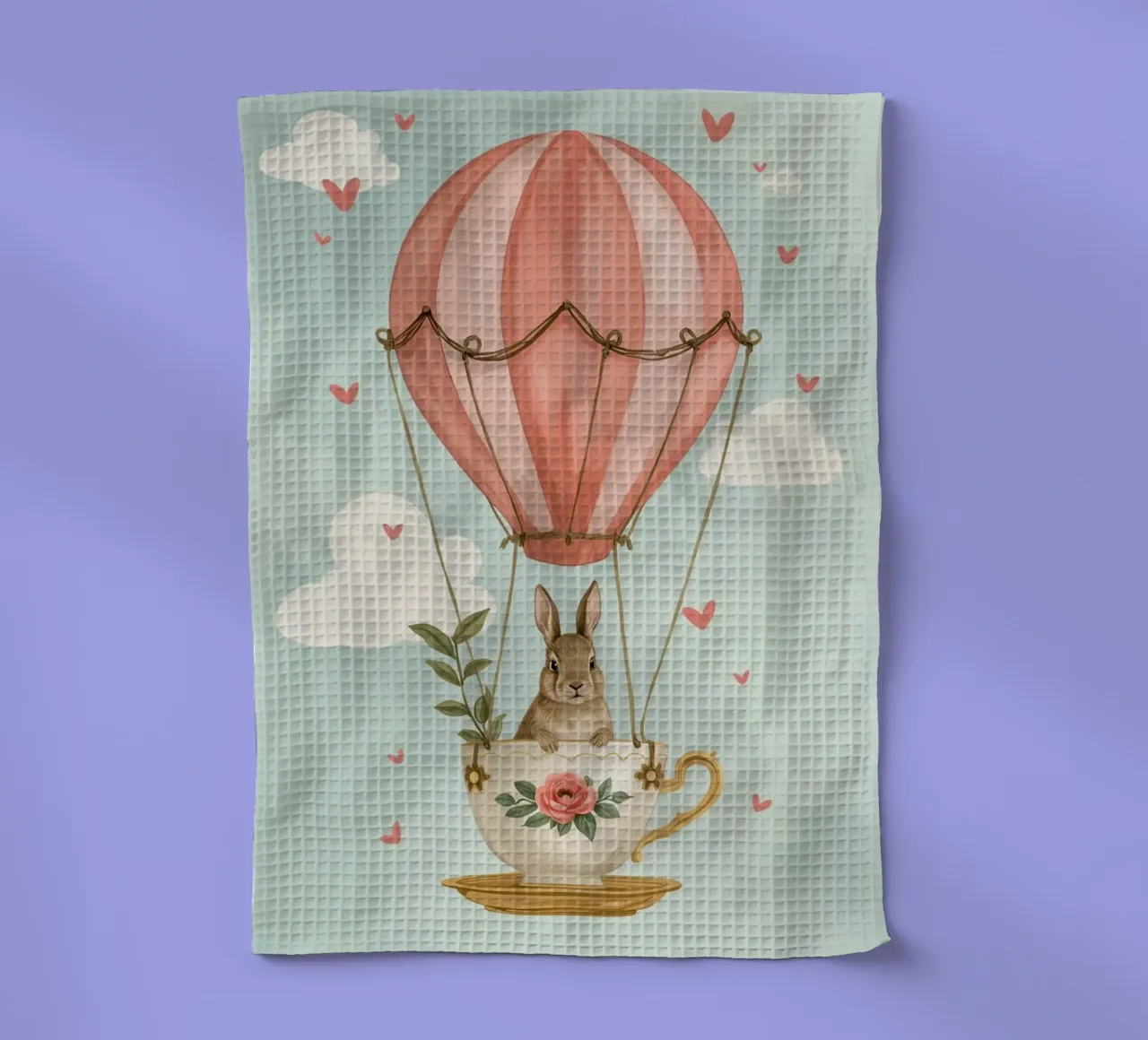 Coniglietto in tazza da tè in mongolfiera canovaccio da cucina da DesignDoodle