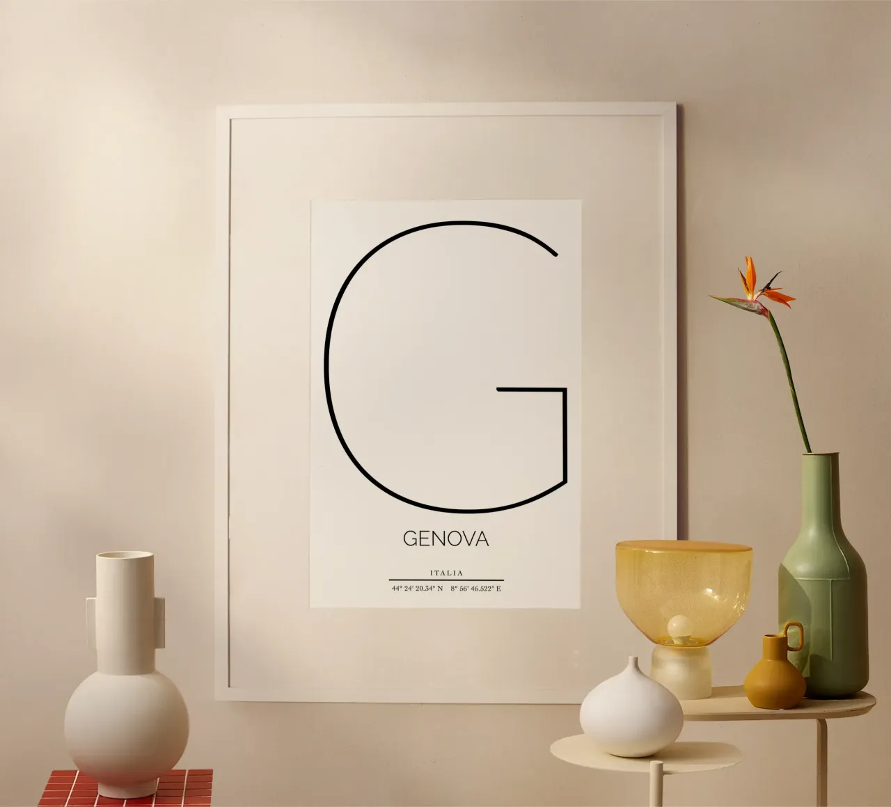 GENOVA - bianco poster con telaio in legno da CityLights