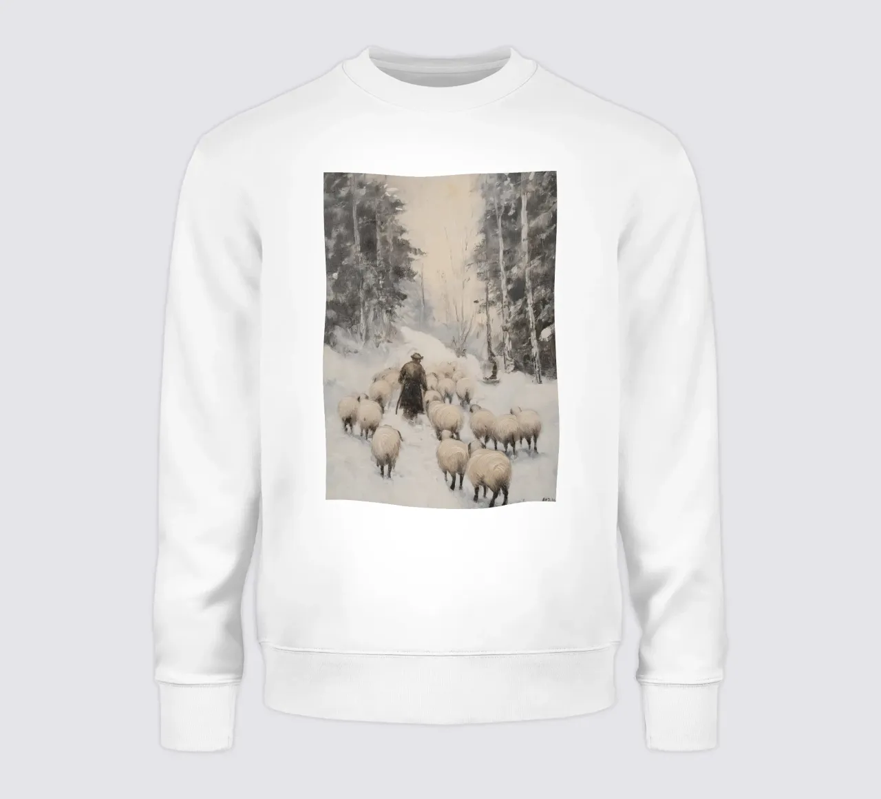 Winter Schäfer – Shepherd with Sheep Art Print Sweatshirt von Cozy Vibes