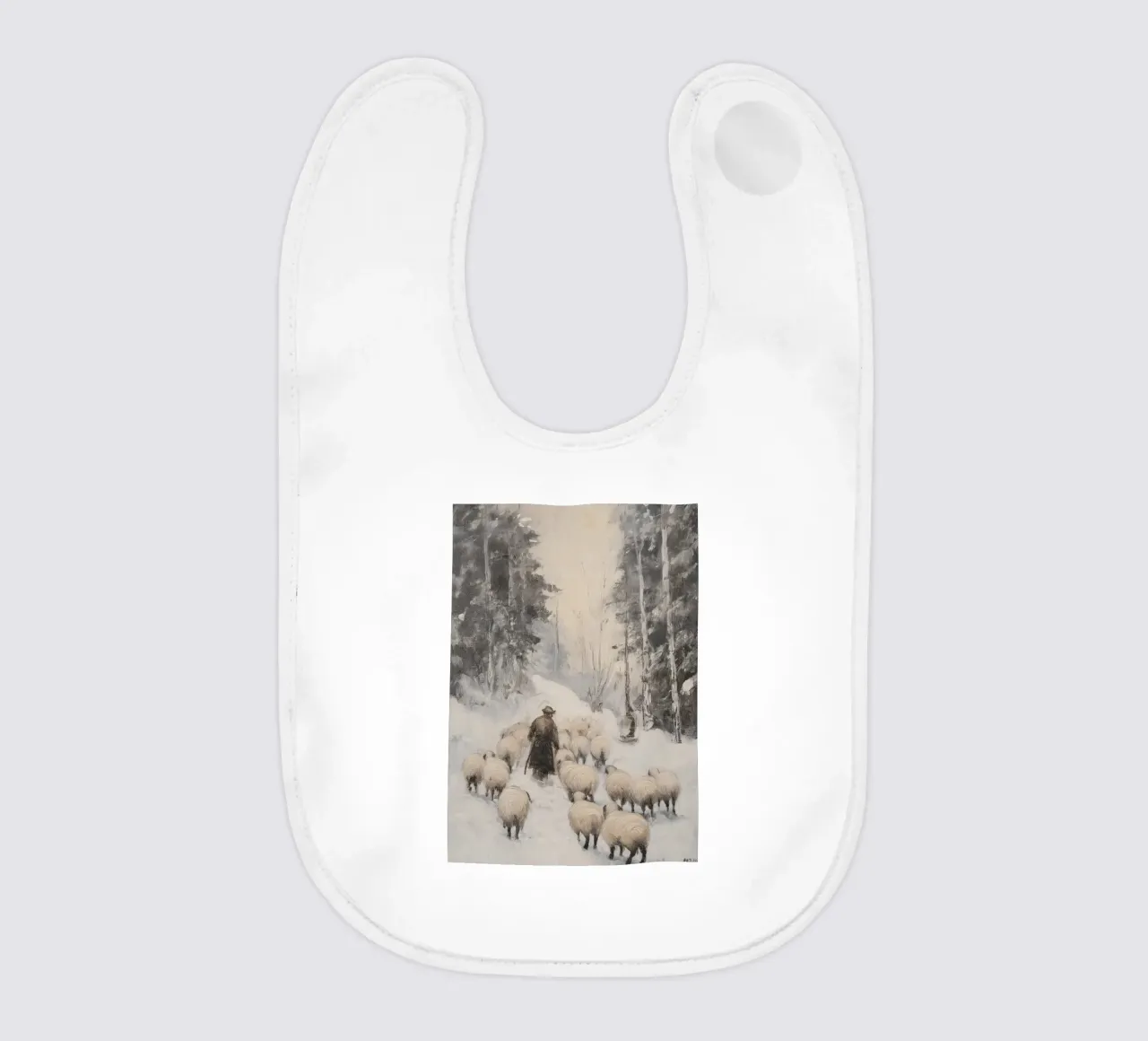 Winter Schäfer – Shepherd with Sheep Art Print Babylätzchen von Cozy Vibes
