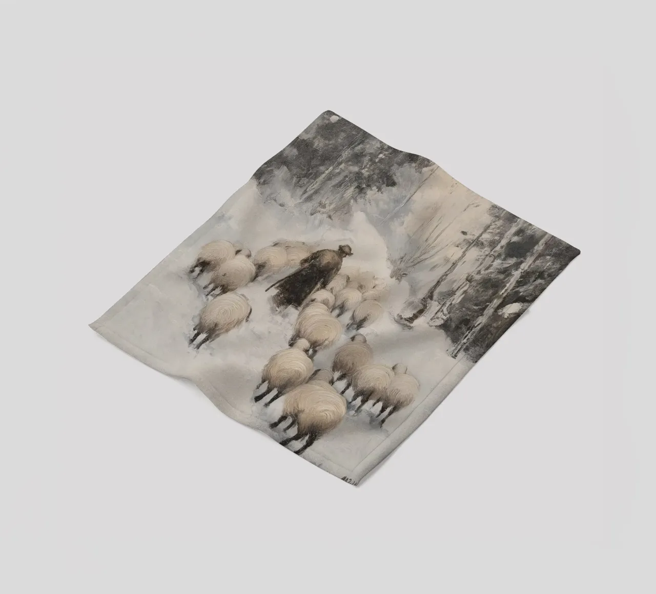 Winter Schäfer – Shepherd with Sheep Art Print Fleecedecke von Cozy Vibes