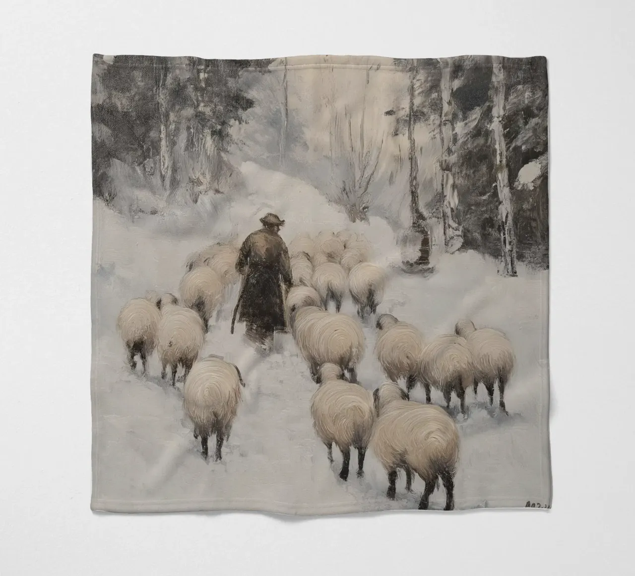 Winter Schäfer – Shepherd with Sheep Art Print Fleecedecke von Cozy Vibes