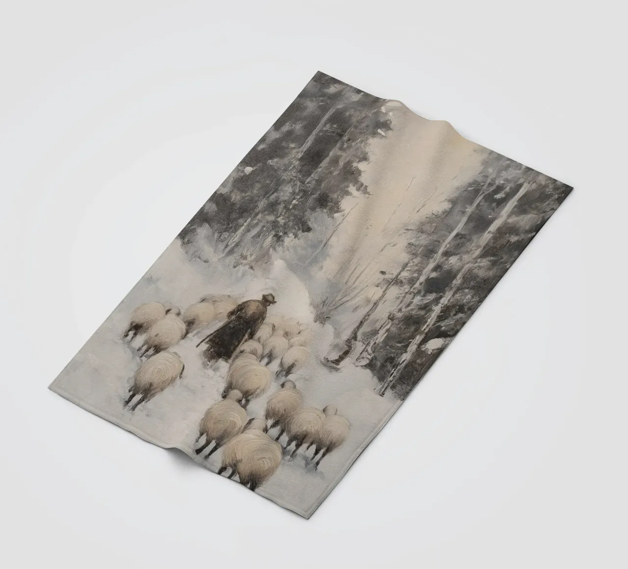 Winter Schäfer – Shepherd with Sheep Art Print Fleecedecke von Cozy Vibes