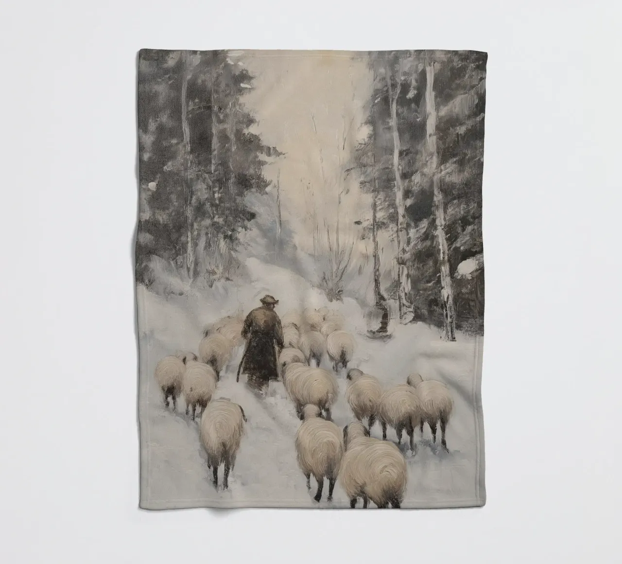 Winter Schäfer – Shepherd with Sheep Art Print Fleecedecke von Cozy Vibes