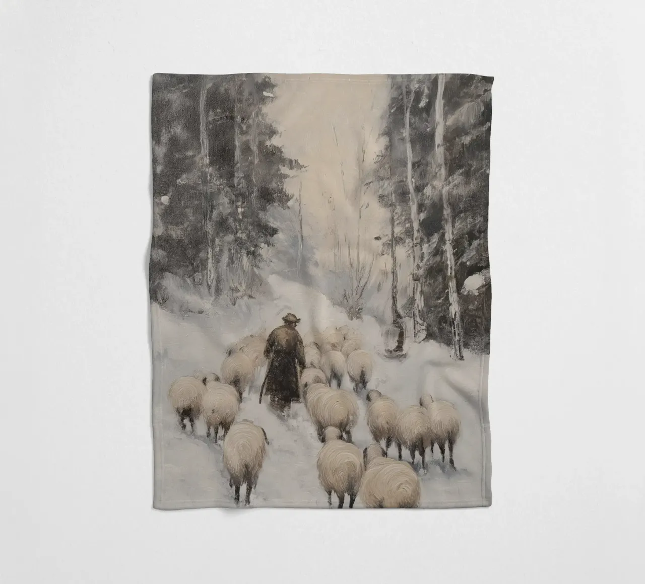 Winter Schäfer – Shepherd with Sheep Art Print Fleecedecke von Cozy Vibes