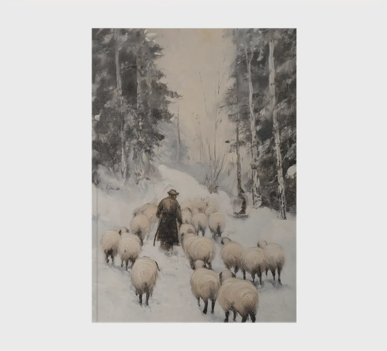 Winter Shepherd - Shepherd with Sheep Art Print notebook by Cozy Vibes