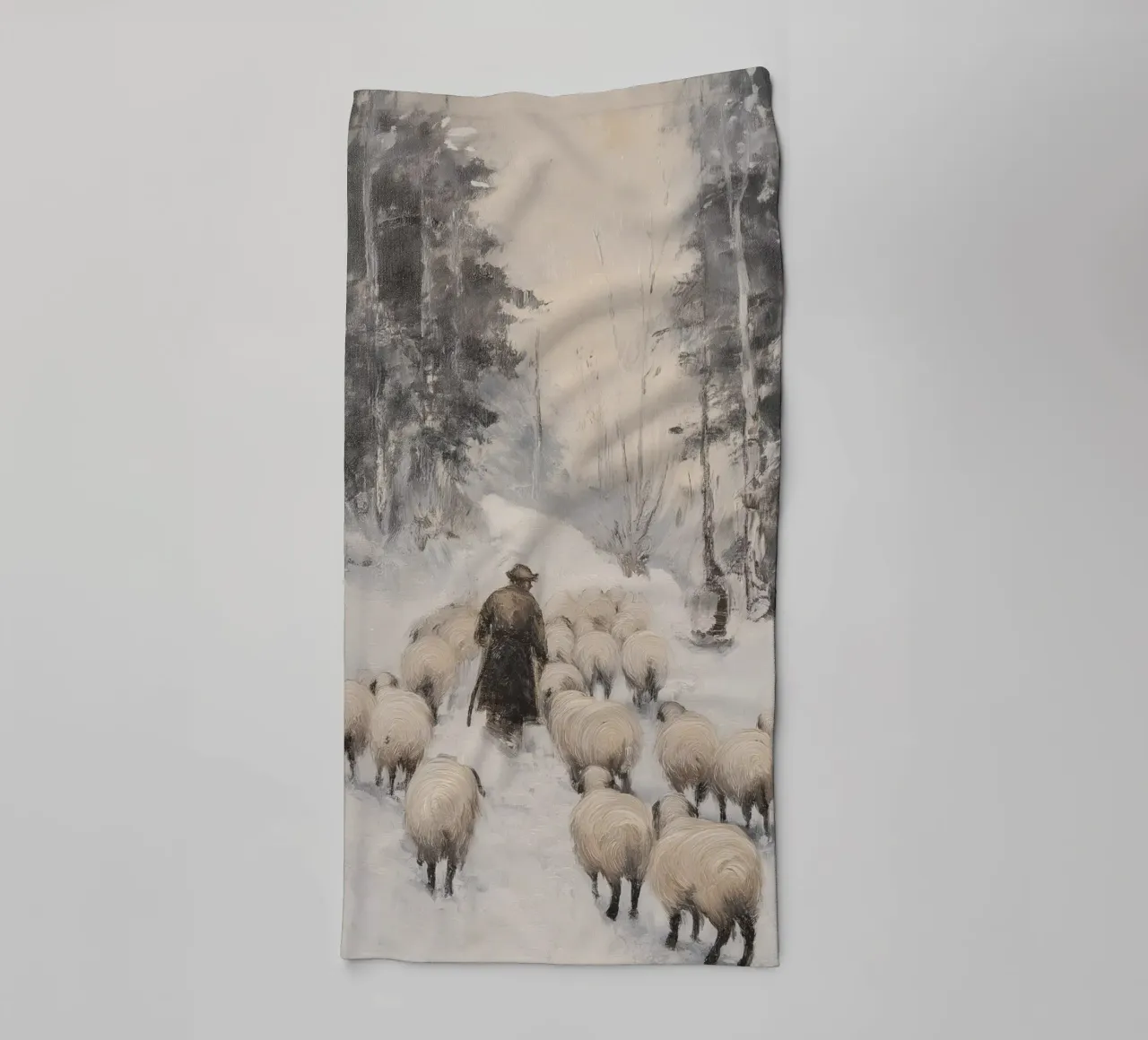 Winter Schäfer – Shepherd with Sheep Art Print Handtuch von Cozy Vibes