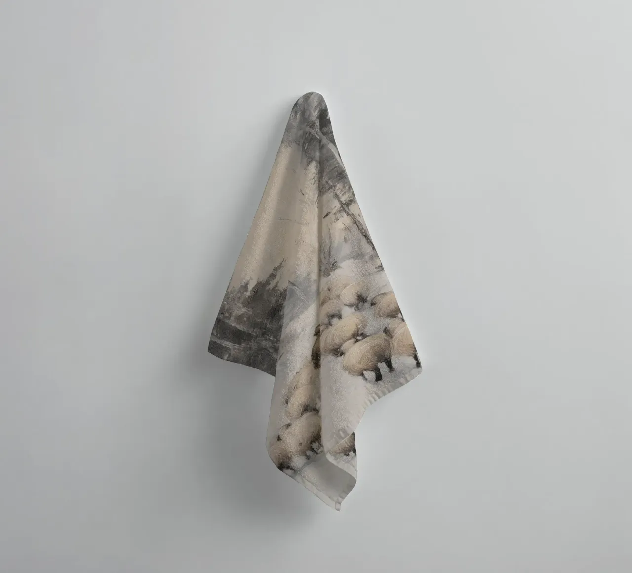 Winter Schäfer – Shepherd with Sheep Art Print Handtuch von Cozy Vibes