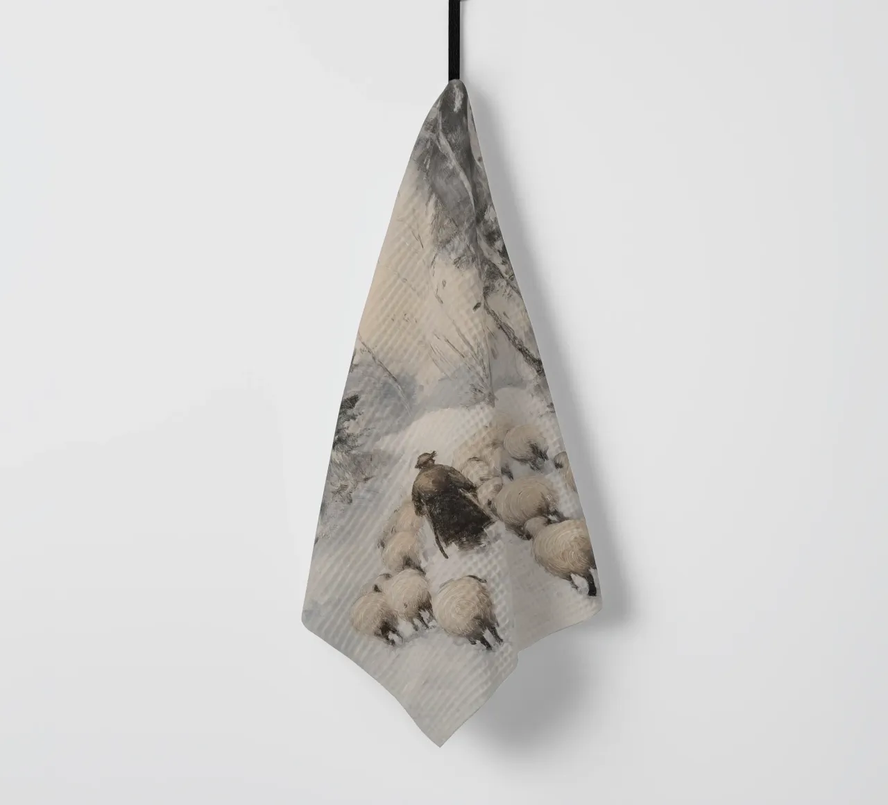 Berger d'hiver - Shepherd with Sheep Art Print torchon de Cozy Vibes