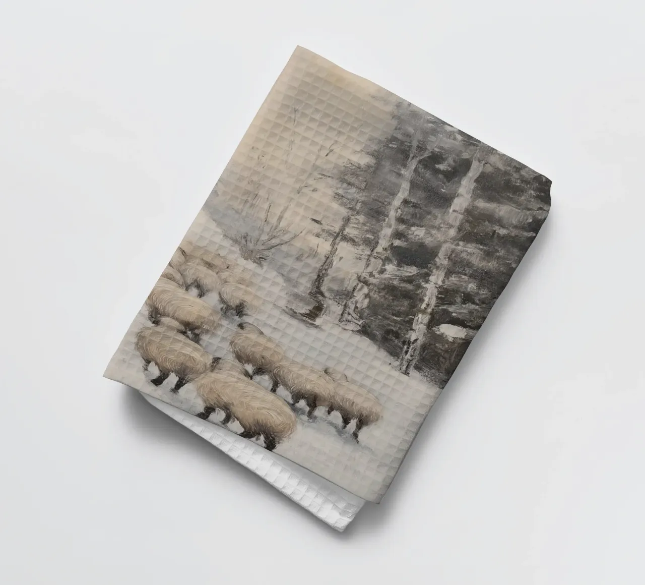 Berger d'hiver - Shepherd with Sheep Art Print torchon de Cozy Vibes
