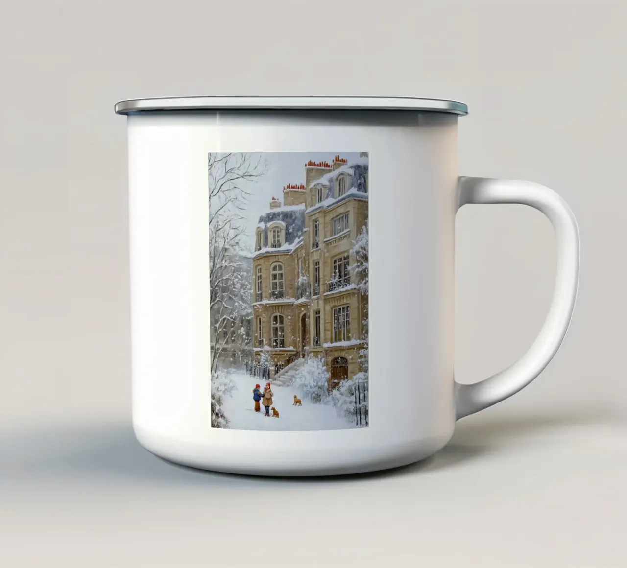 Città vecchia d'inverno - Stampa artistica della città innevata tazza in smalto da Cozy Vibes