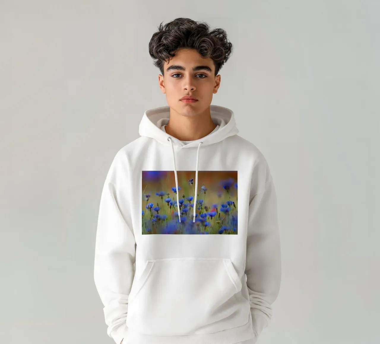 Fiori viola su un prato felpa con cappuccio da anderm