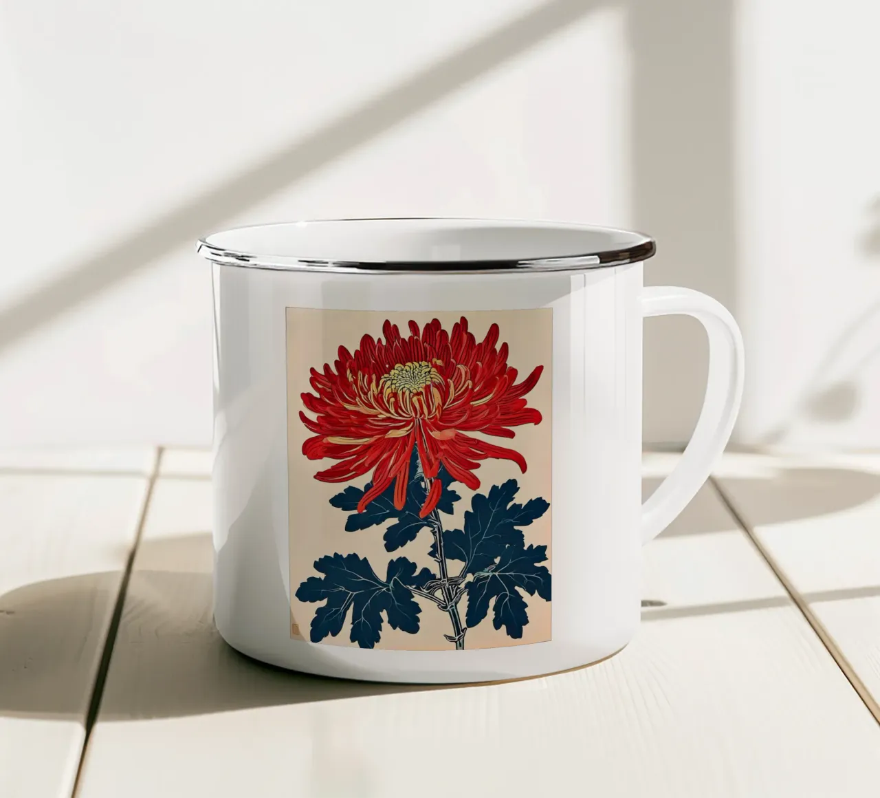 Crisantemo rosso radioso tazza in smalto da Artistic-shop
