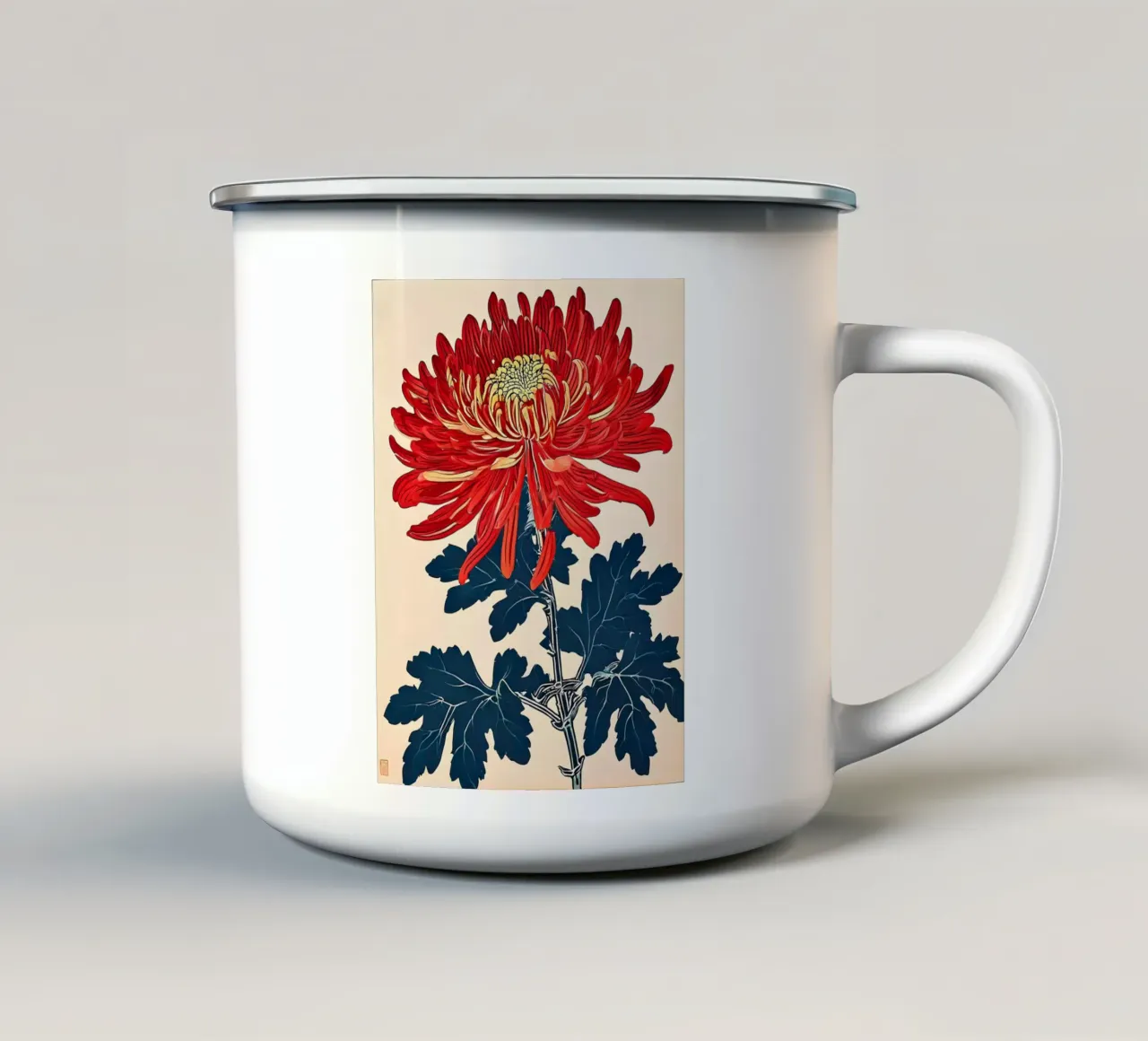 Crisantemo rosso radioso tazza in smalto da Artistic-shop